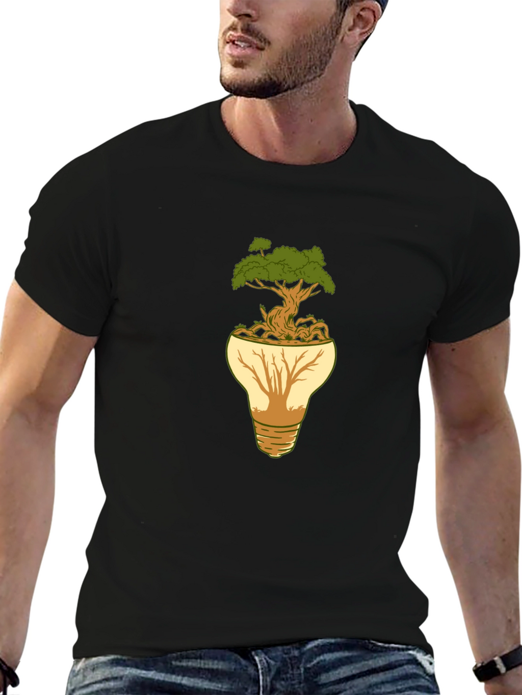 Eco-Friendly Tree Bulb Graphic T-Shirt