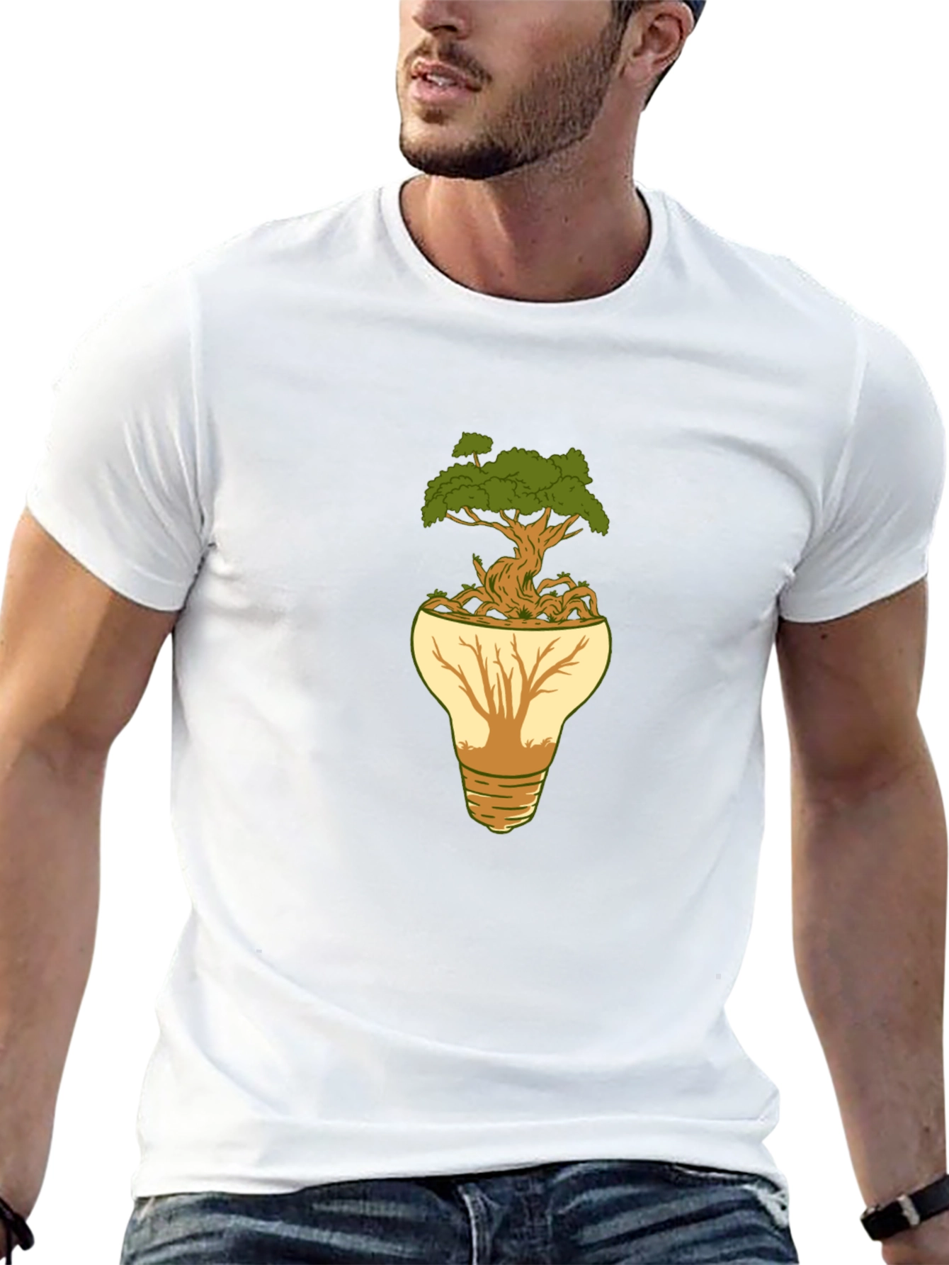Eco-Friendly Tree Bulb Graphic T-Shirt