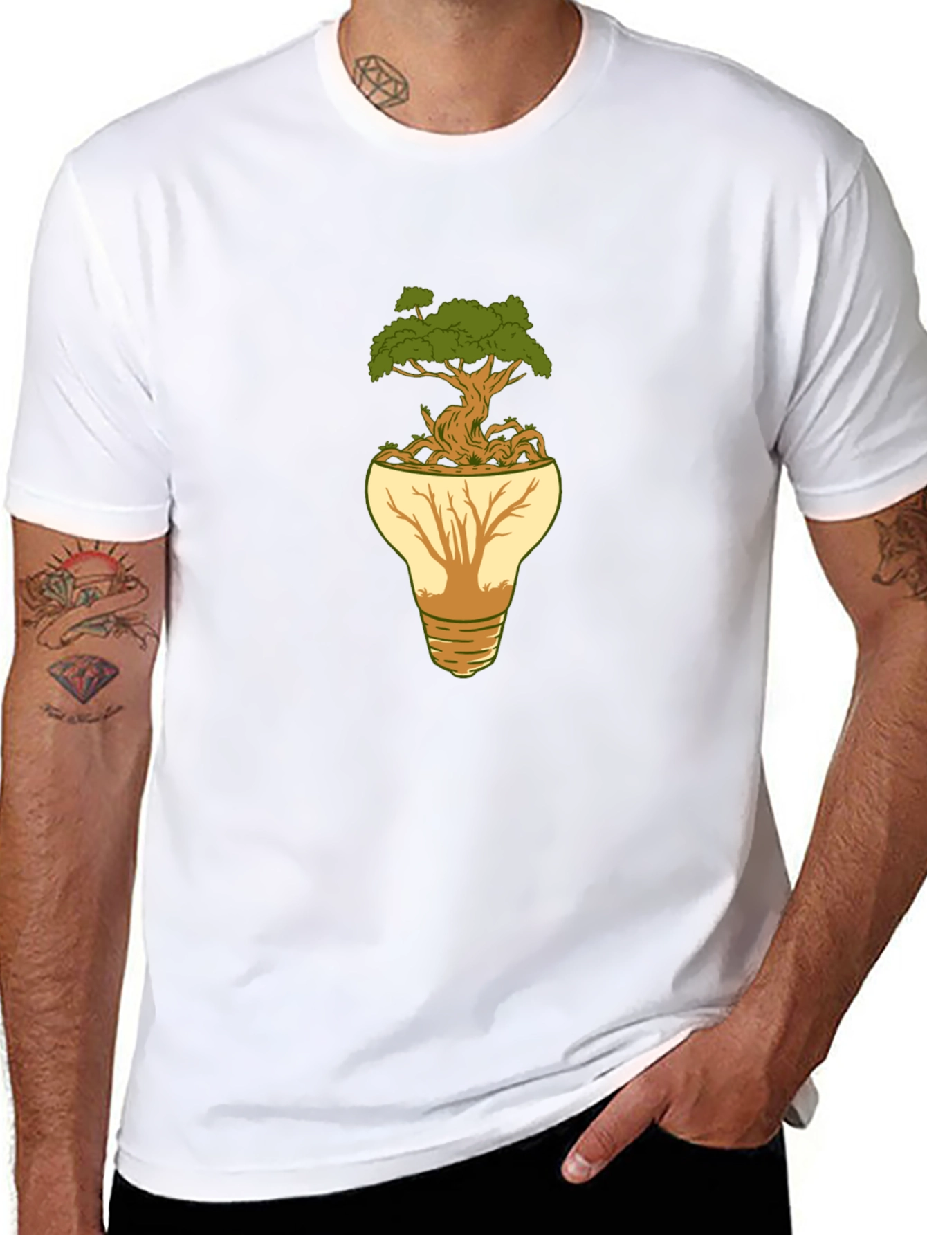 Eco-Friendly Tree Bulb Graphic T-Shirt