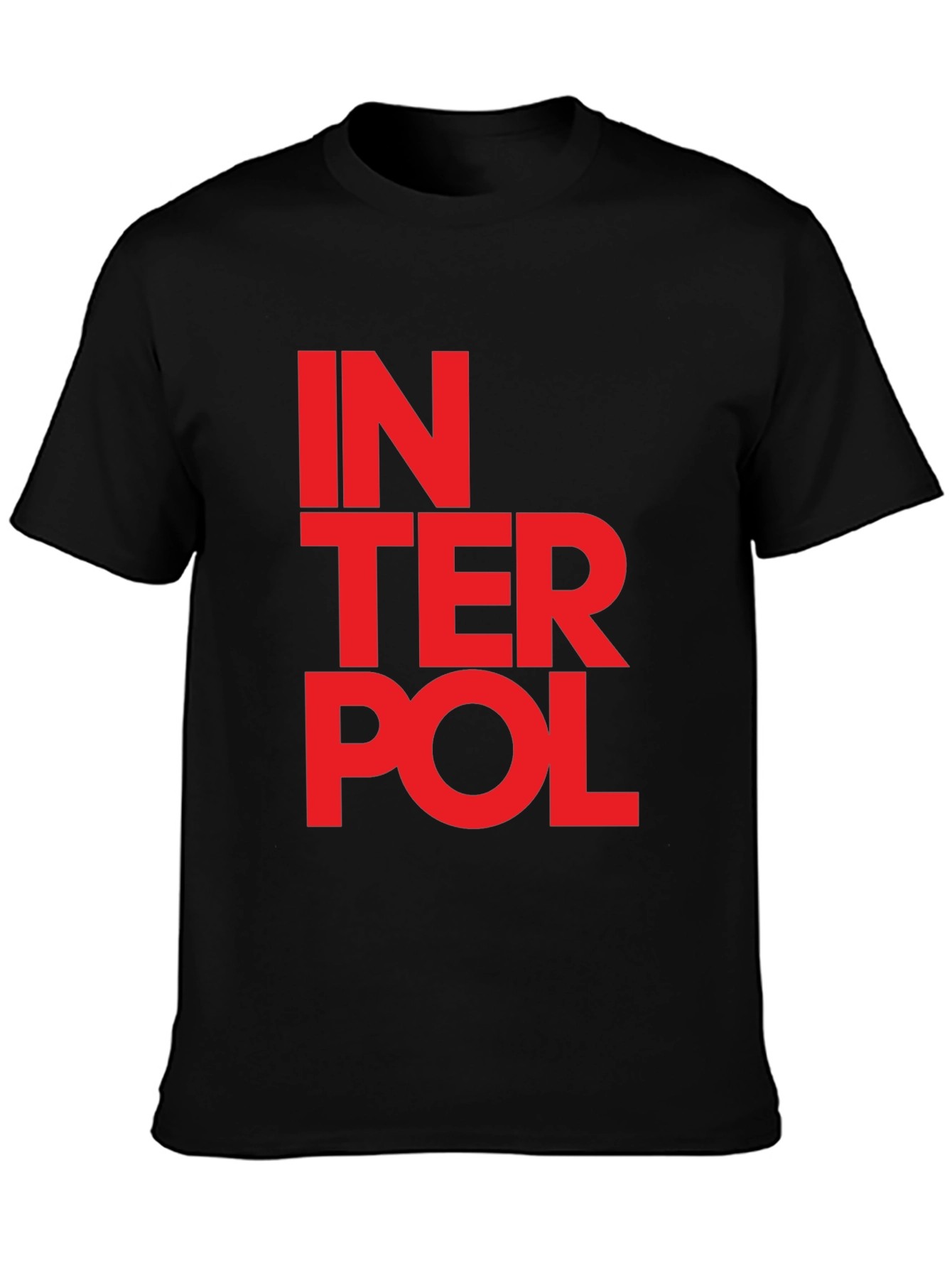 Interpol Graphic T-Shirt - Bold Red Text on Black