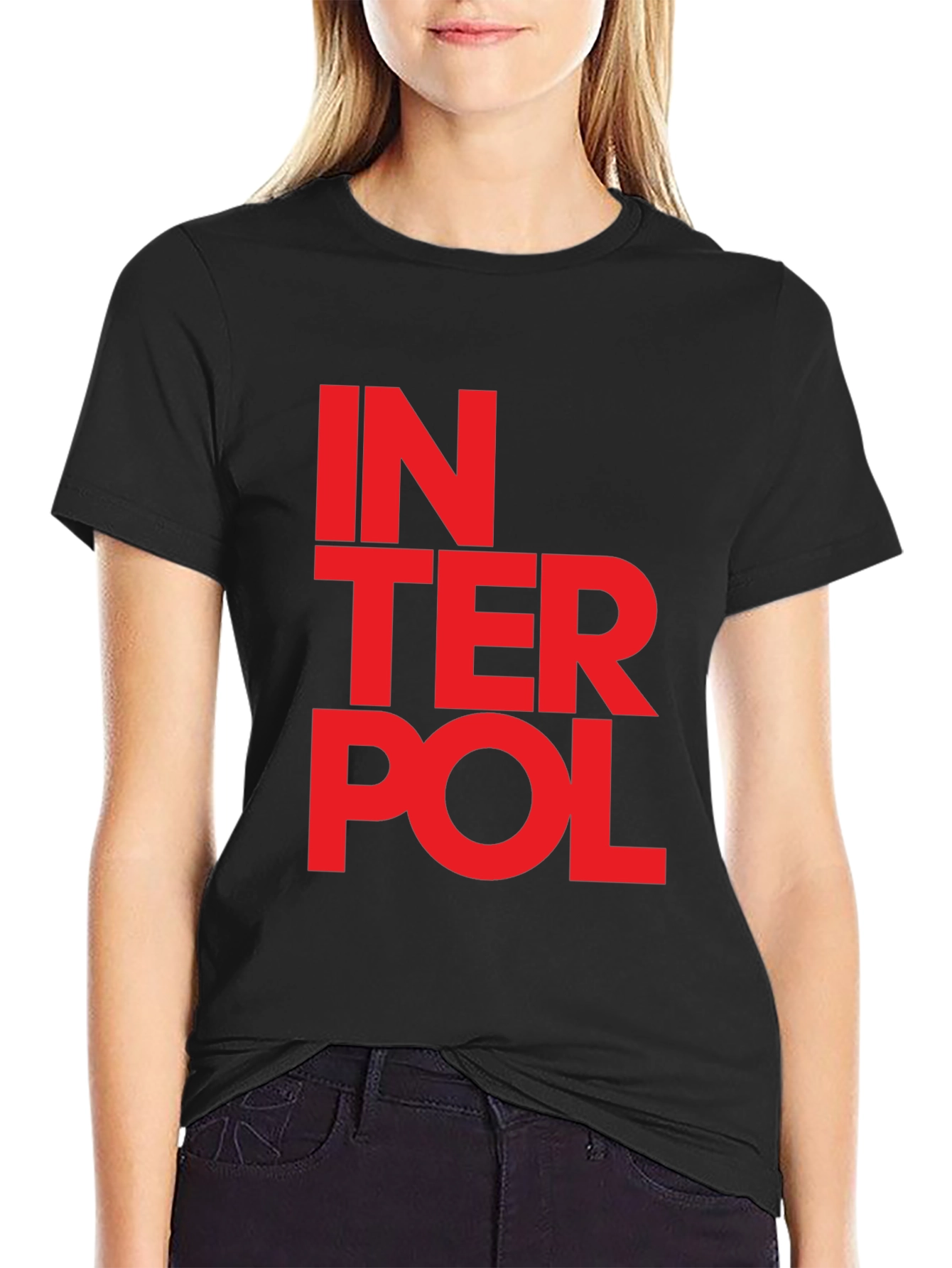 Interpol Graphic T-Shirt - Bold Red Text on Black