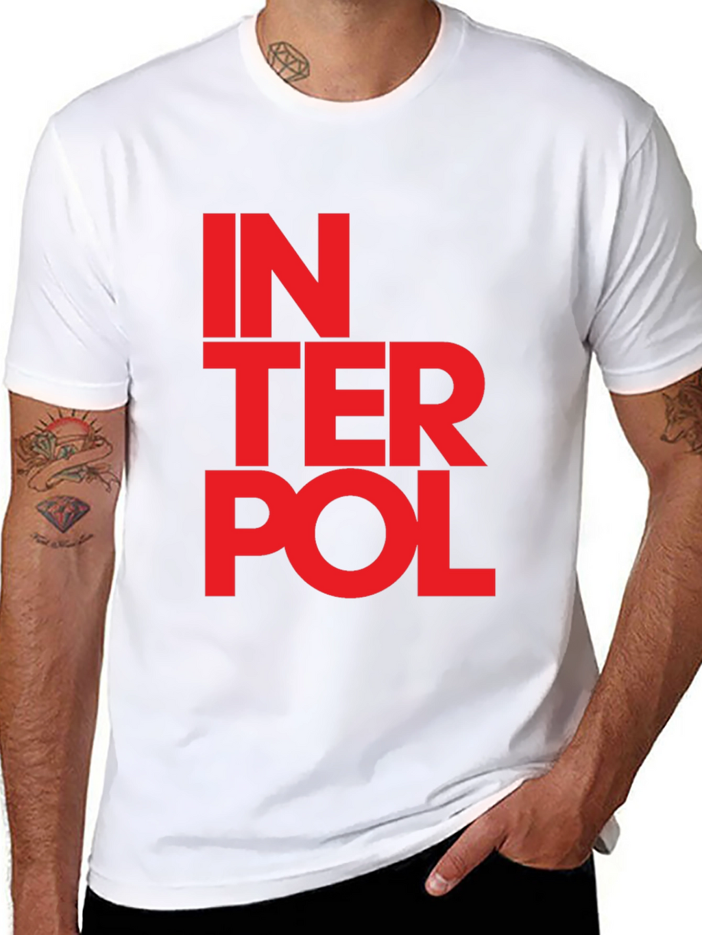 Interpol Graphic T-Shirt - Bold Red Text on Black