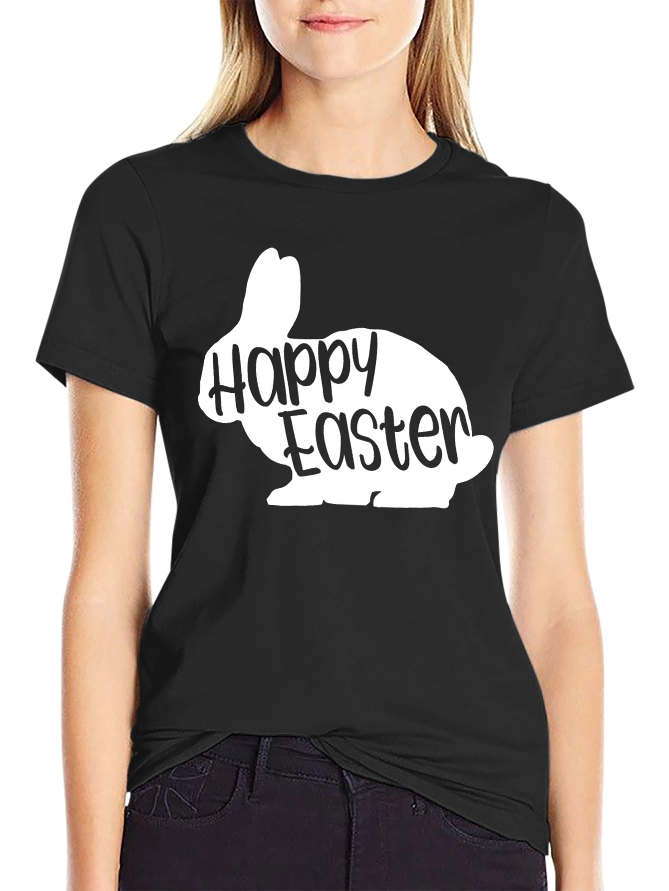 Happy Easter Bunny Silhouette Black T-Shirt