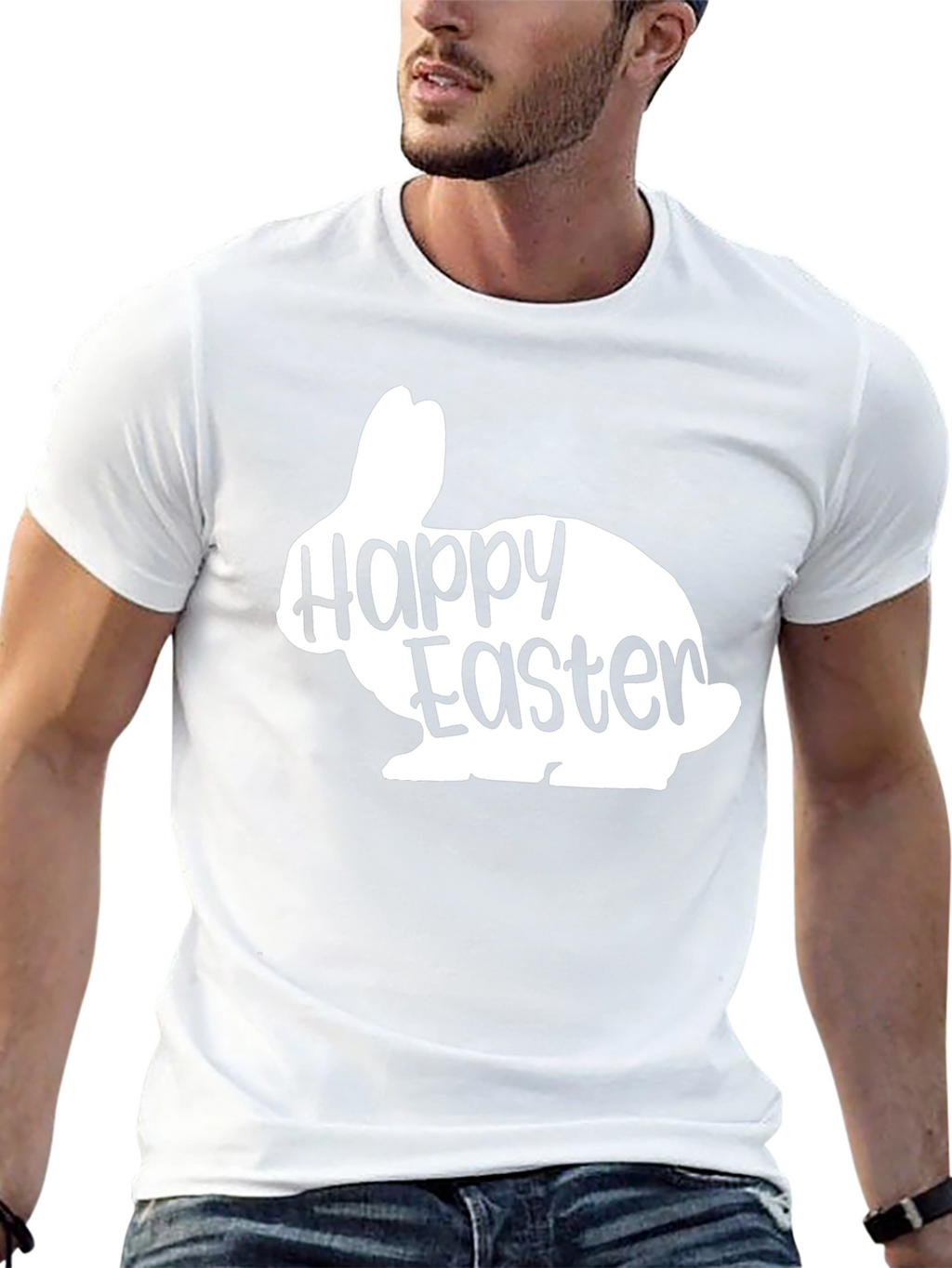 Happy Easter Bunny Silhouette Black T-Shirt