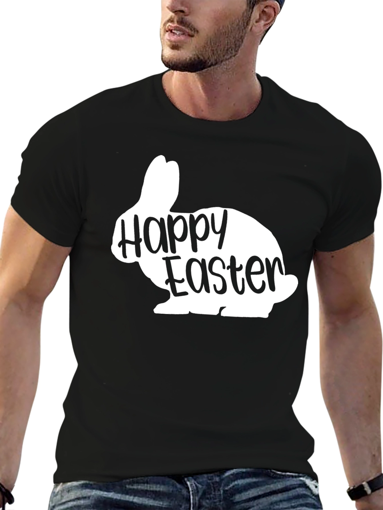 Happy Easter Bunny Silhouette Black T-Shirt