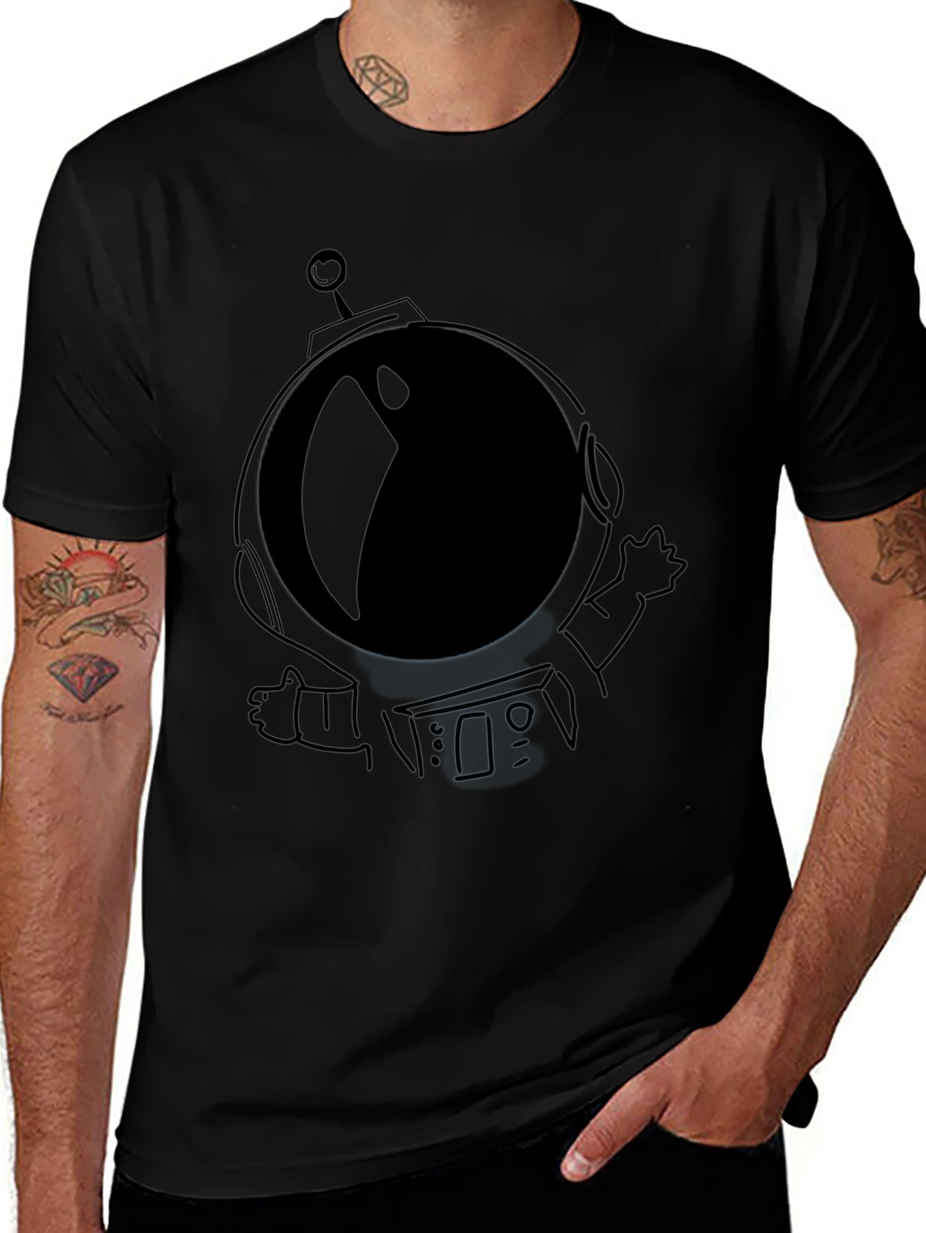 Astronaut Graphic T-Shirt - Black Crew Neck Tee