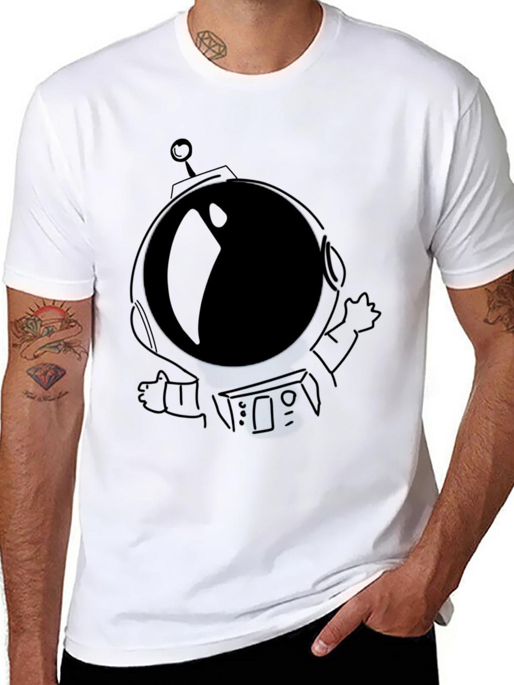 Astronaut Graphic T-Shirt - Black Crew Neck Tee