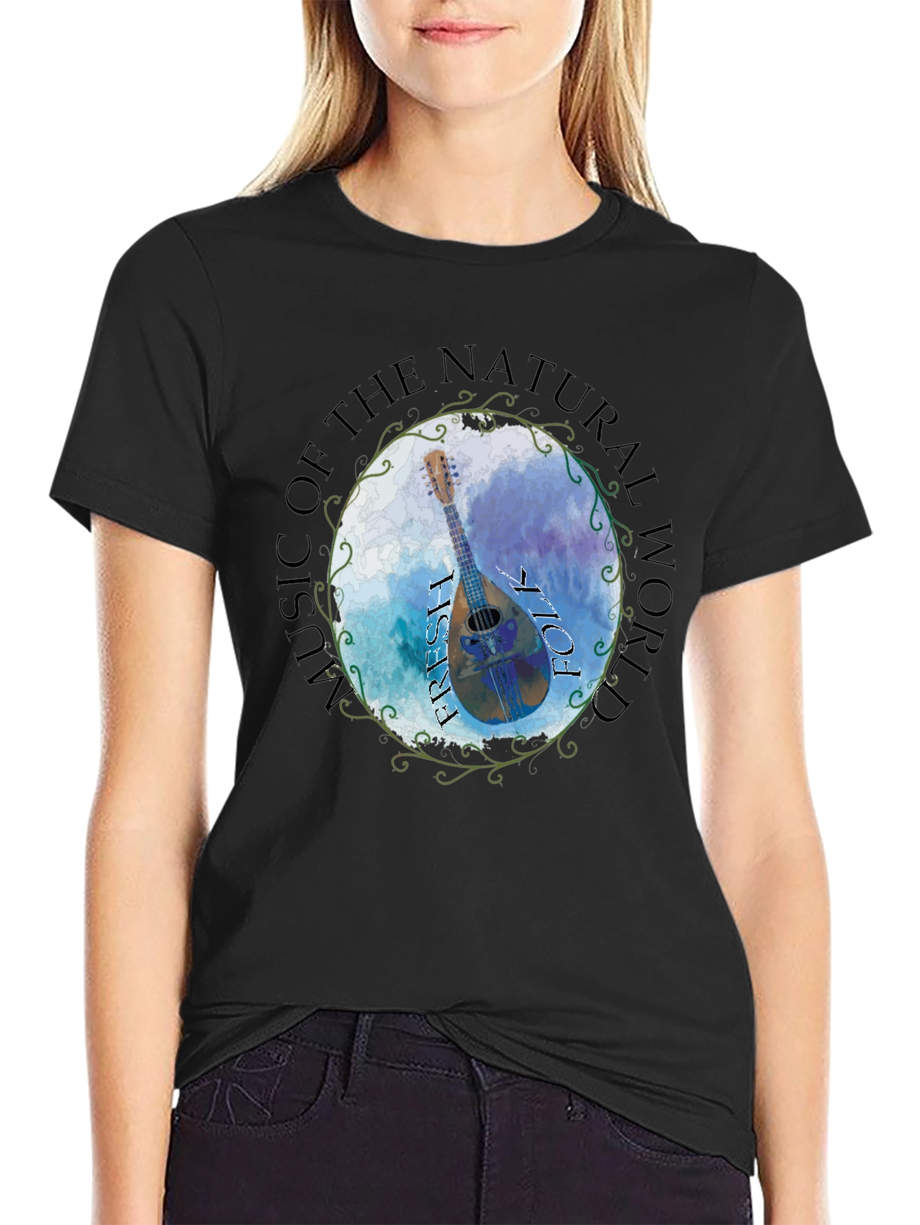 Natural World Music T-Shirt - Folk Irish Mandolin Design