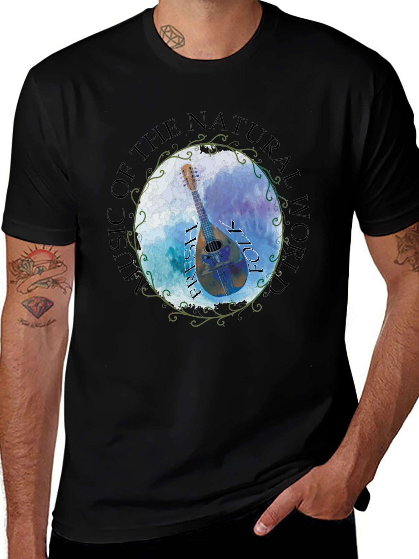 Natural World Music T-Shirt - Folk Irish Mandolin Design