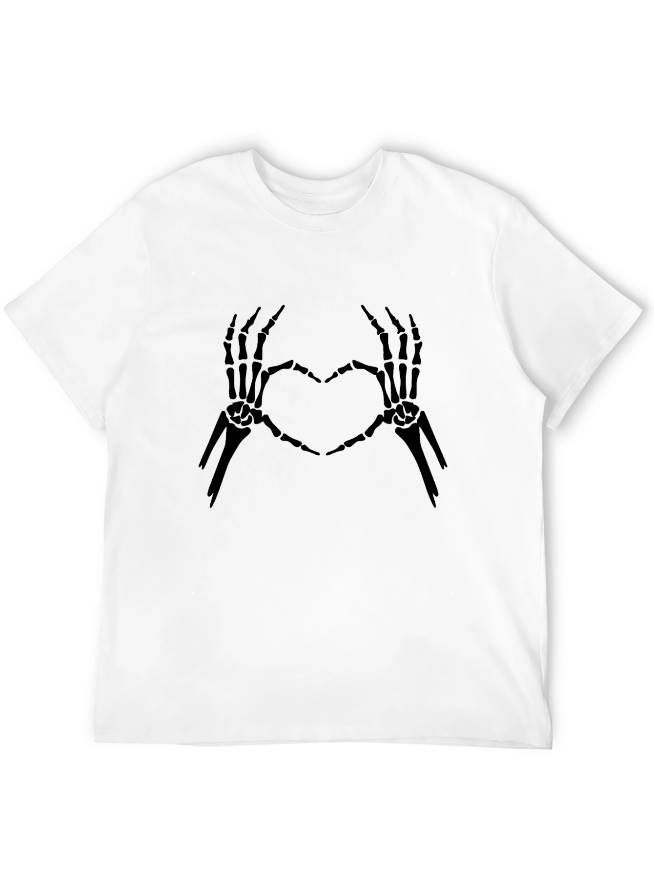 Skeleton Heart Hands Graphic Tee - Black Cotton
