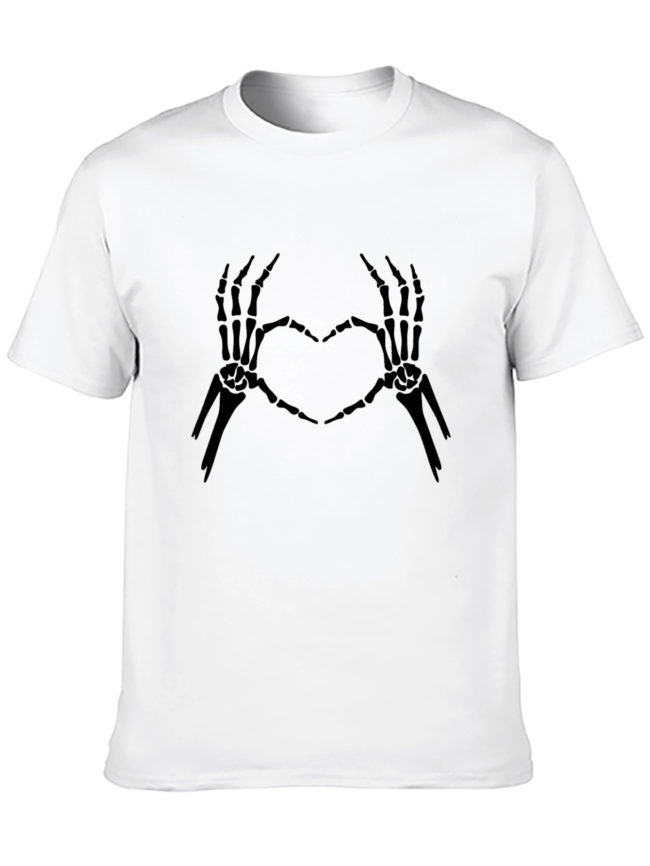 Skeleton Heart Hands Graphic Tee - Black Cotton