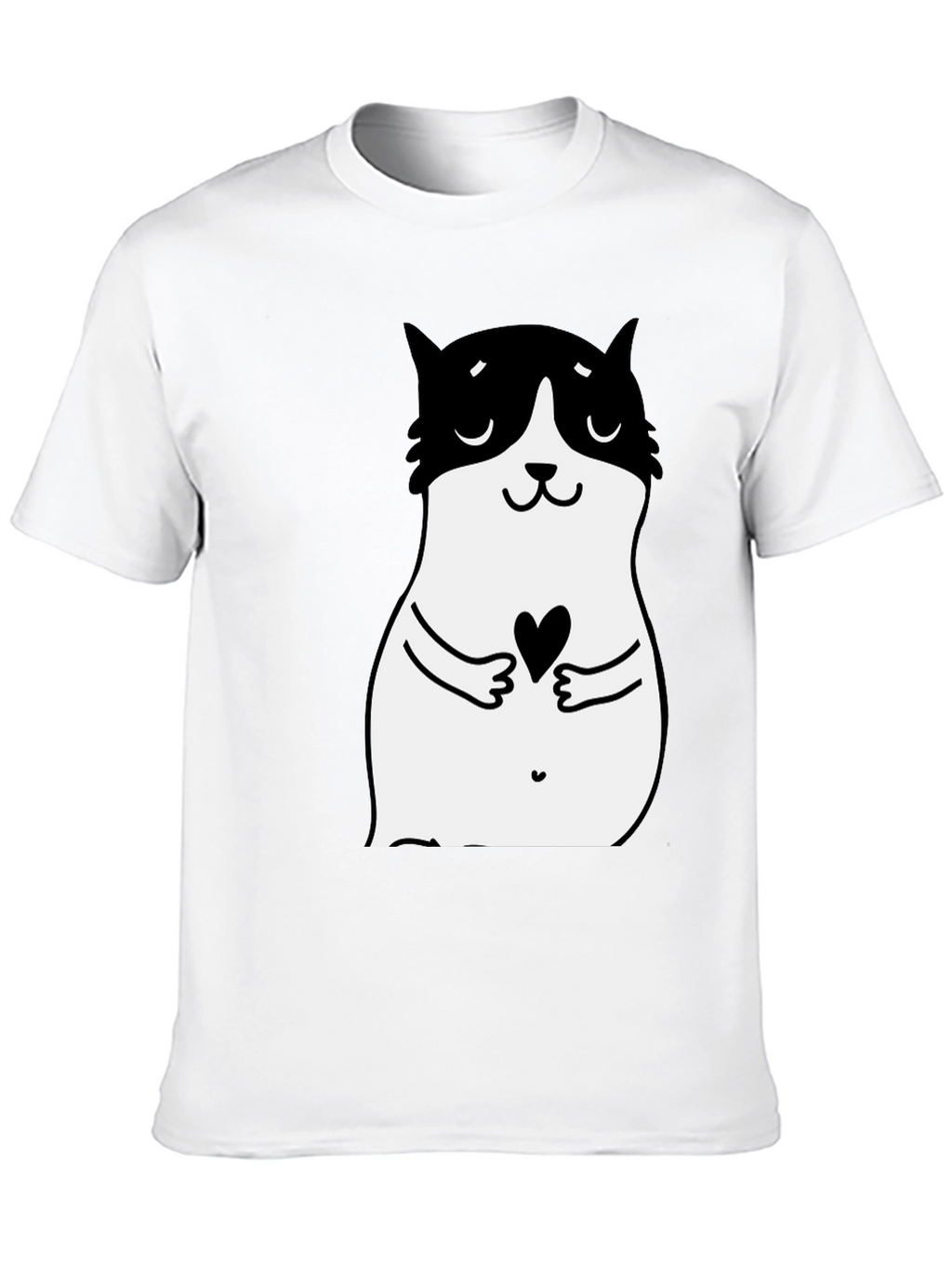 Cute Cat Heart Graphic Black T-Shirt