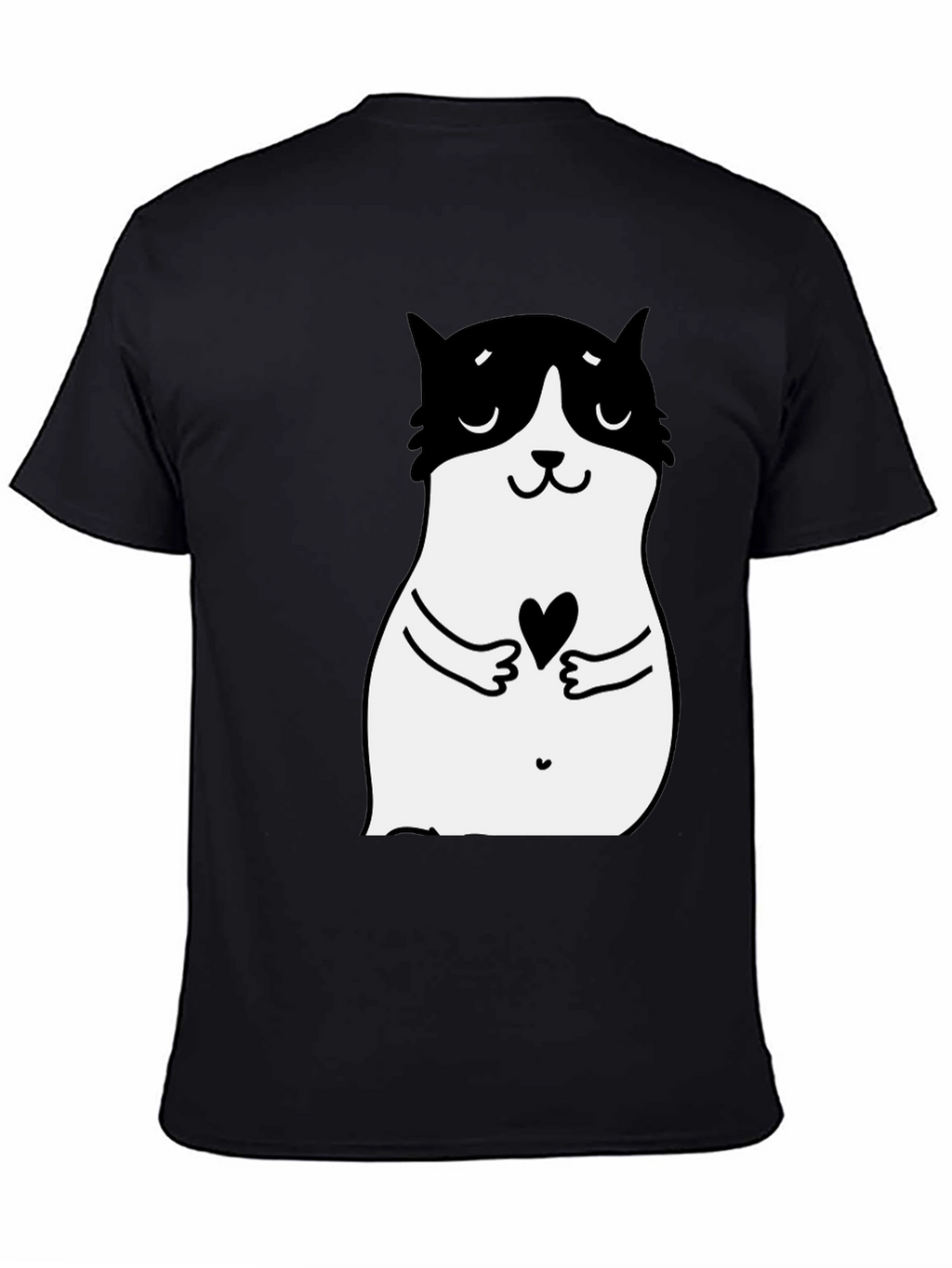 Cute Cat Heart Graphic Black T-Shirt