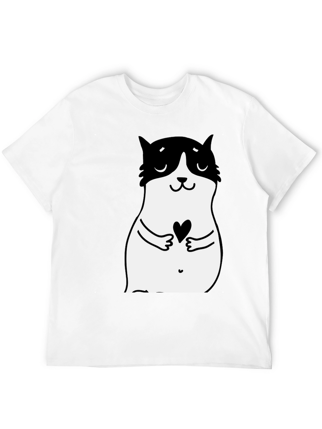 Cute Cat Heart Graphic Black T-Shirt