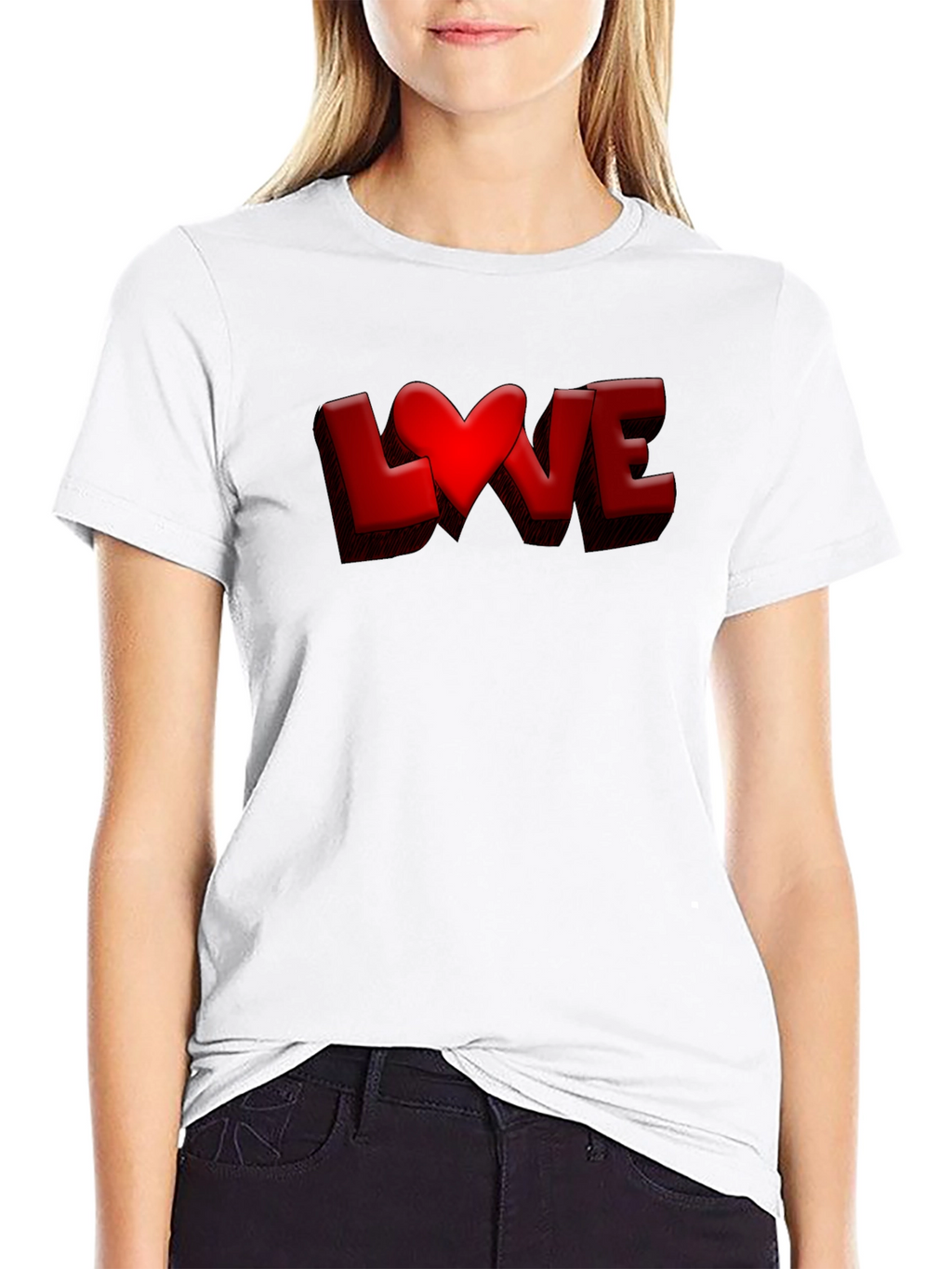 Love Heart Graphic Tee - Black Casual T-Shirt