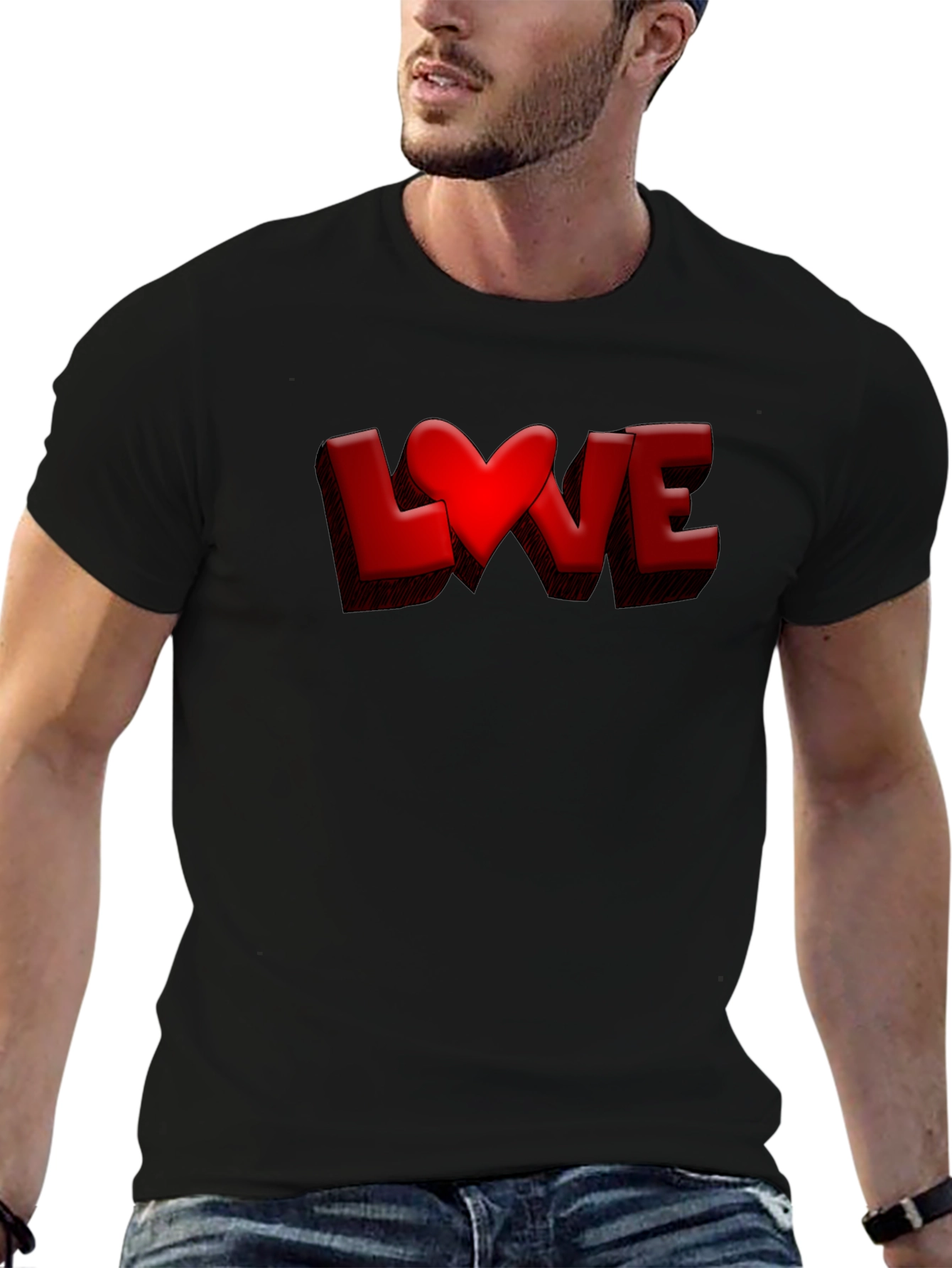 Love Heart Graphic Tee - Black Casual T-Shirt