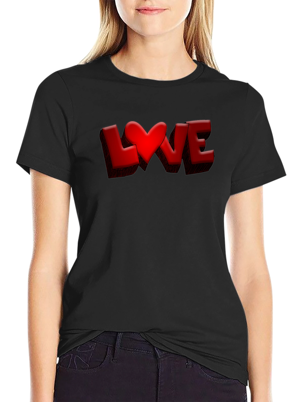 Love Heart Graphic Tee - Black Casual T-Shirt