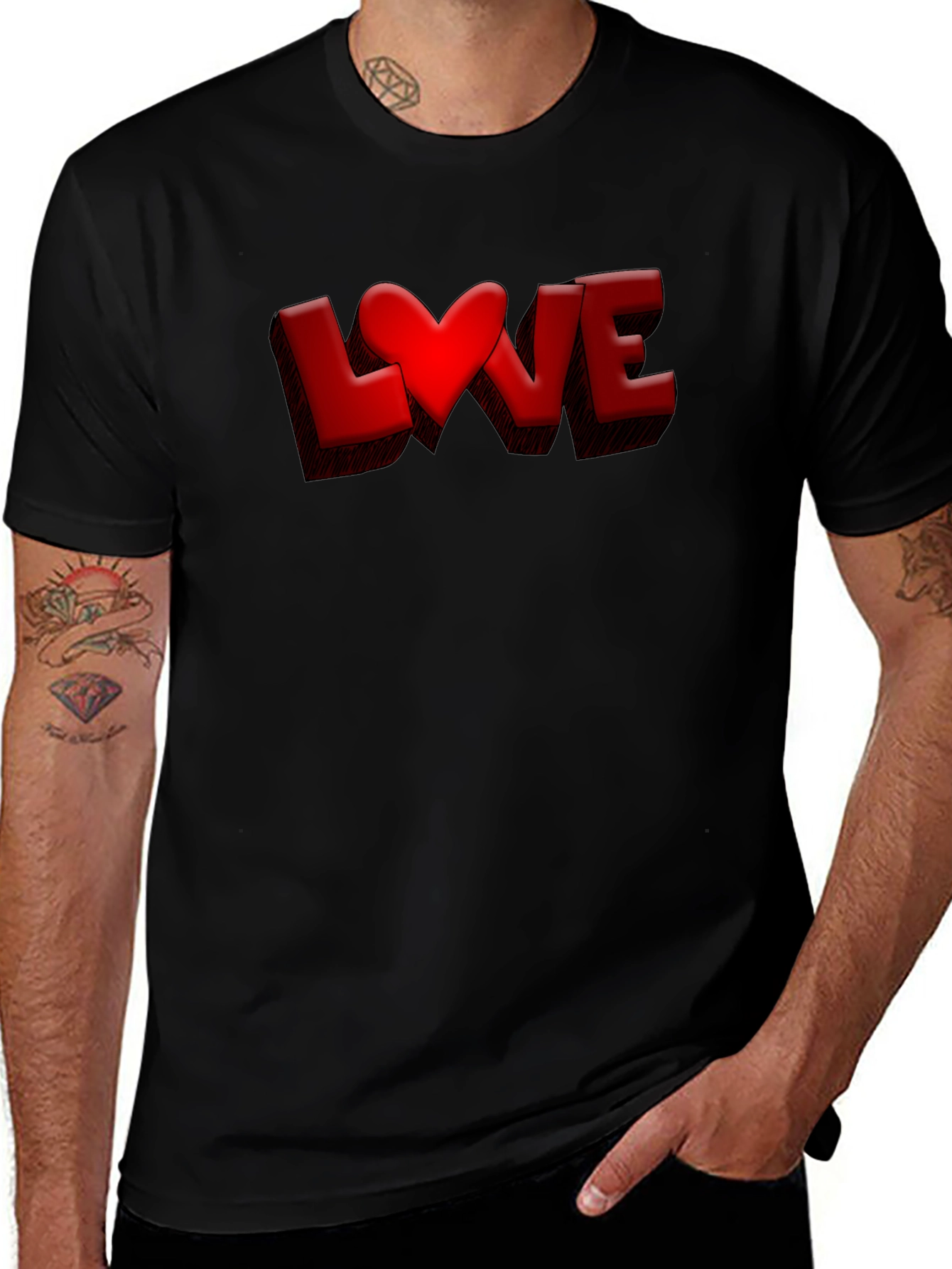 Love Heart Graphic Tee - Black Casual T-Shirt