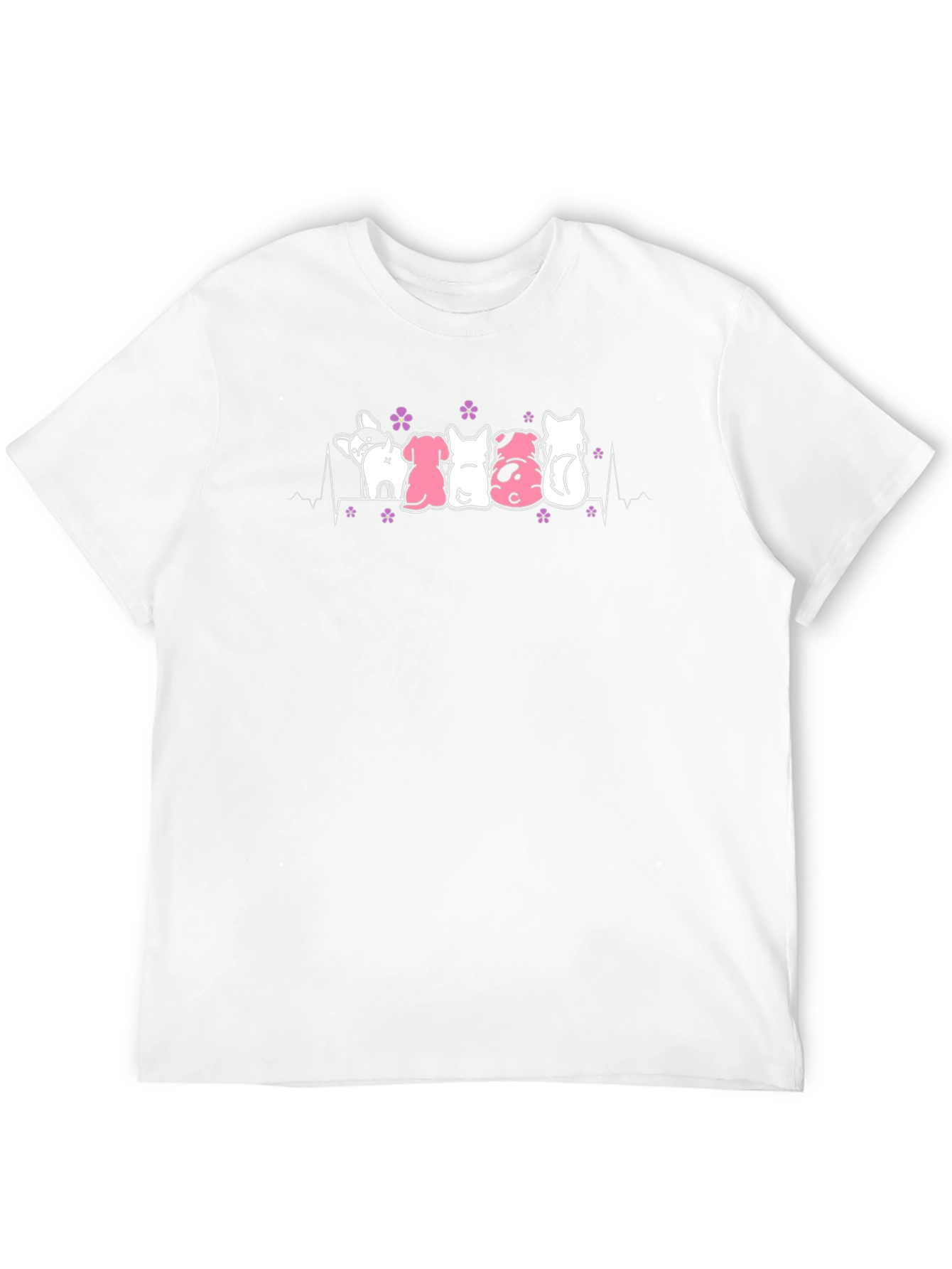 Cute Dogs Heartbeat T-Shirt - Black Cotton Tee