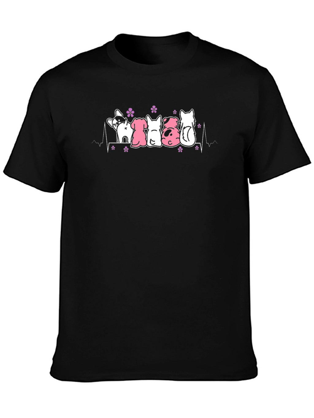 Cute Dogs Heartbeat T-Shirt - Black Cotton Tee