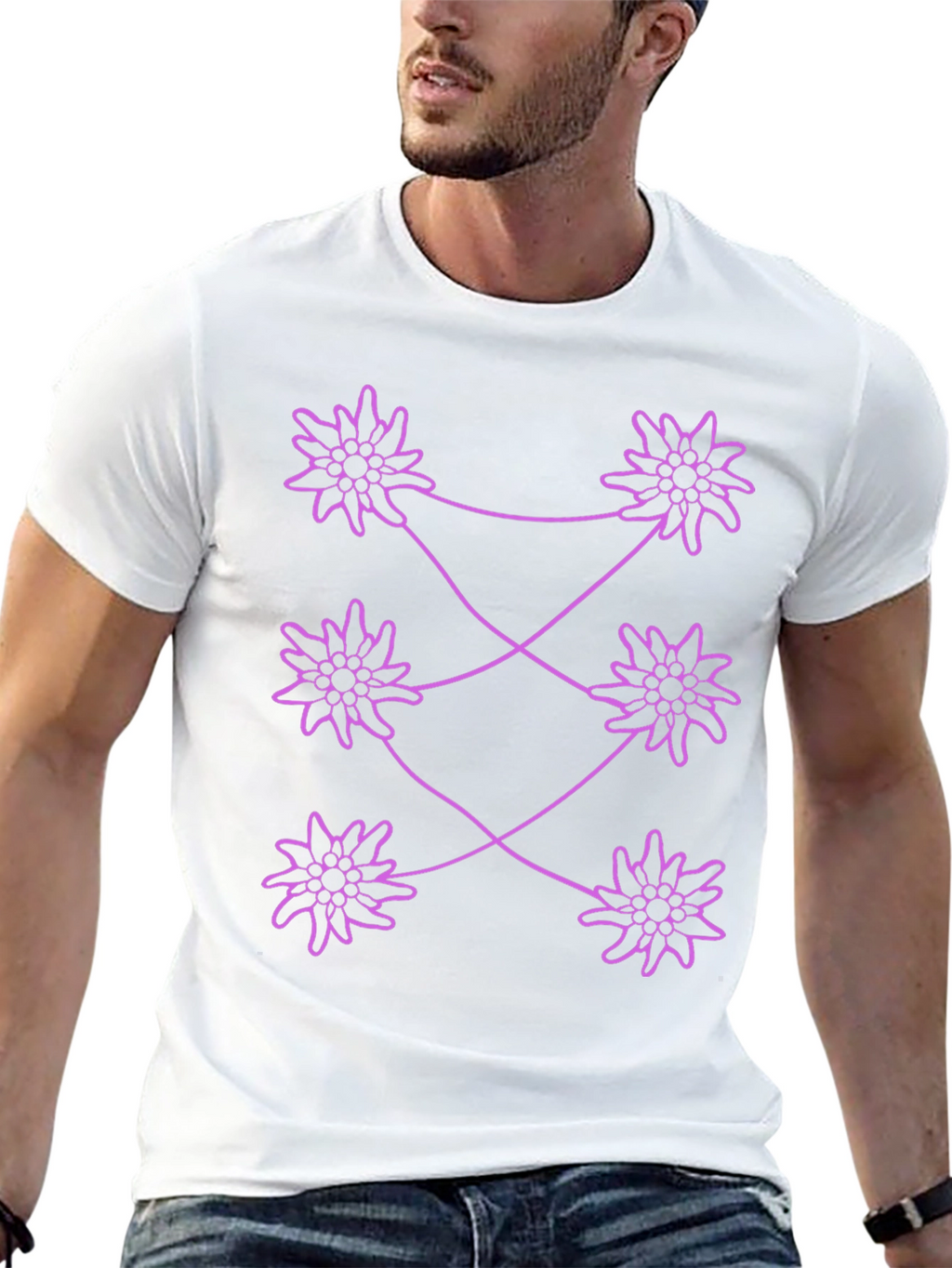 Edelweiss Pattern Black T-Shirt