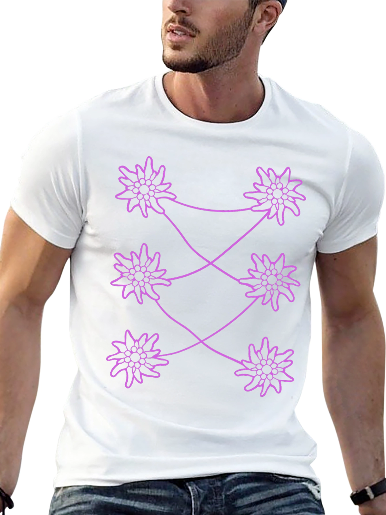 Edelweiss Pattern Black T-Shirt