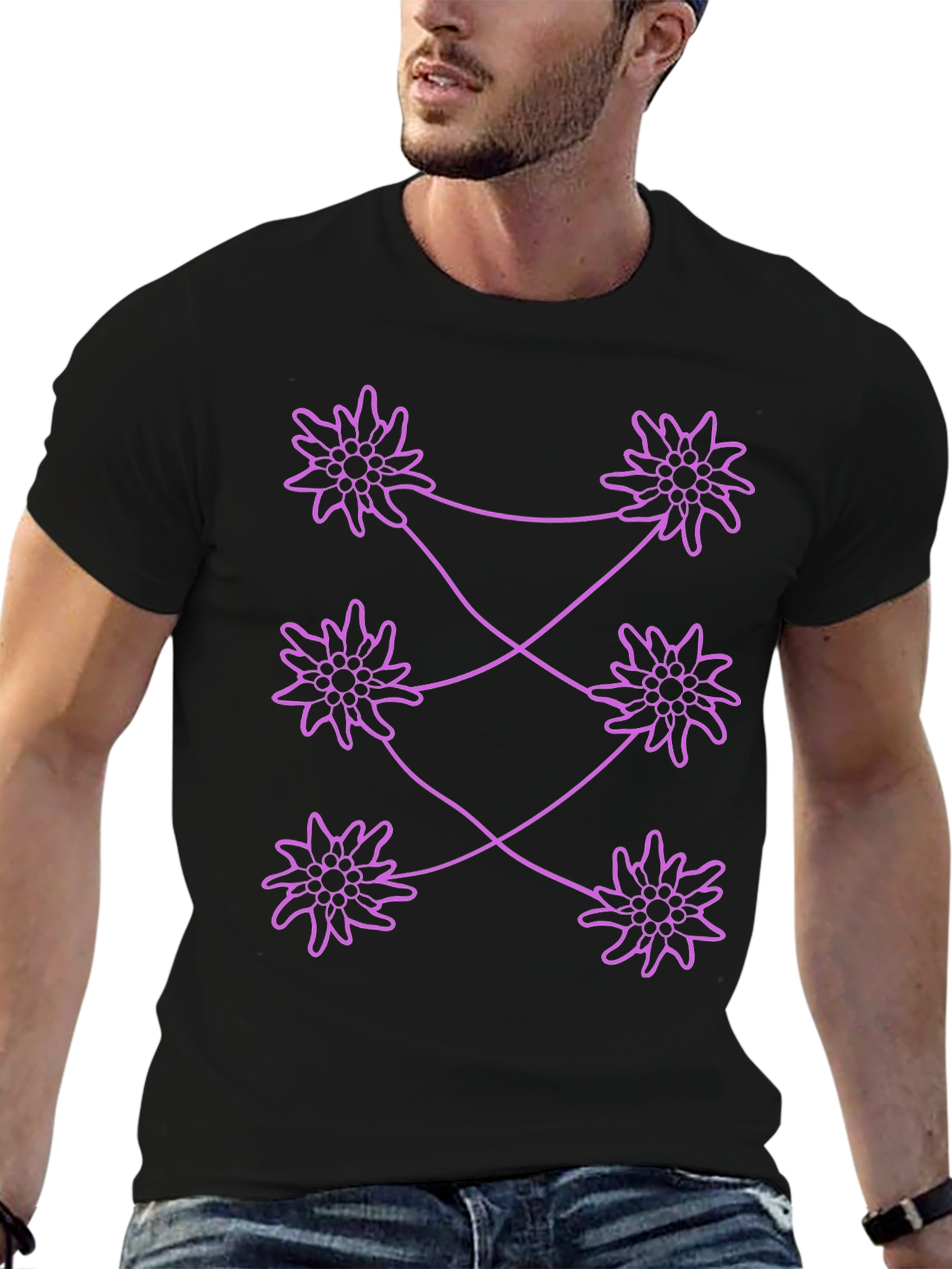 Edelweiss Pattern Black T-Shirt