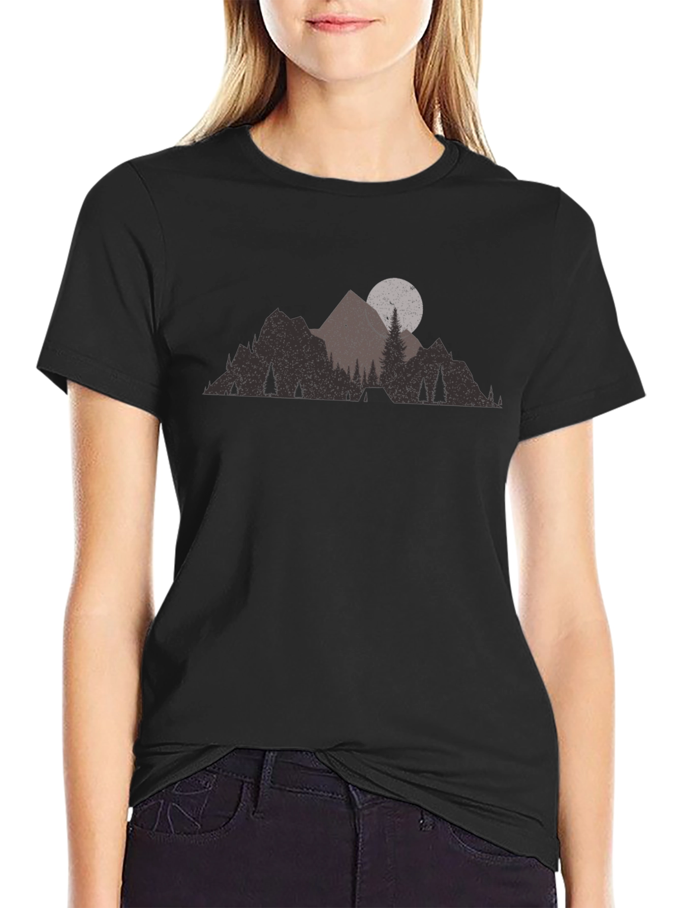 Mountain Scene Black Graphic T-Shirt