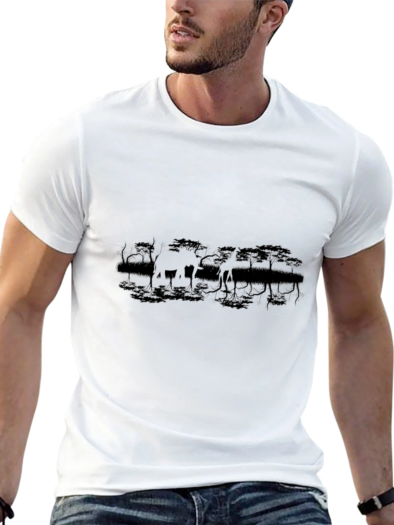 Giraffe Silhouette Black T-Shirt