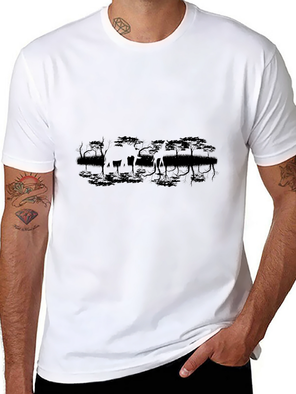 Giraffe Silhouette Black T-Shirt
