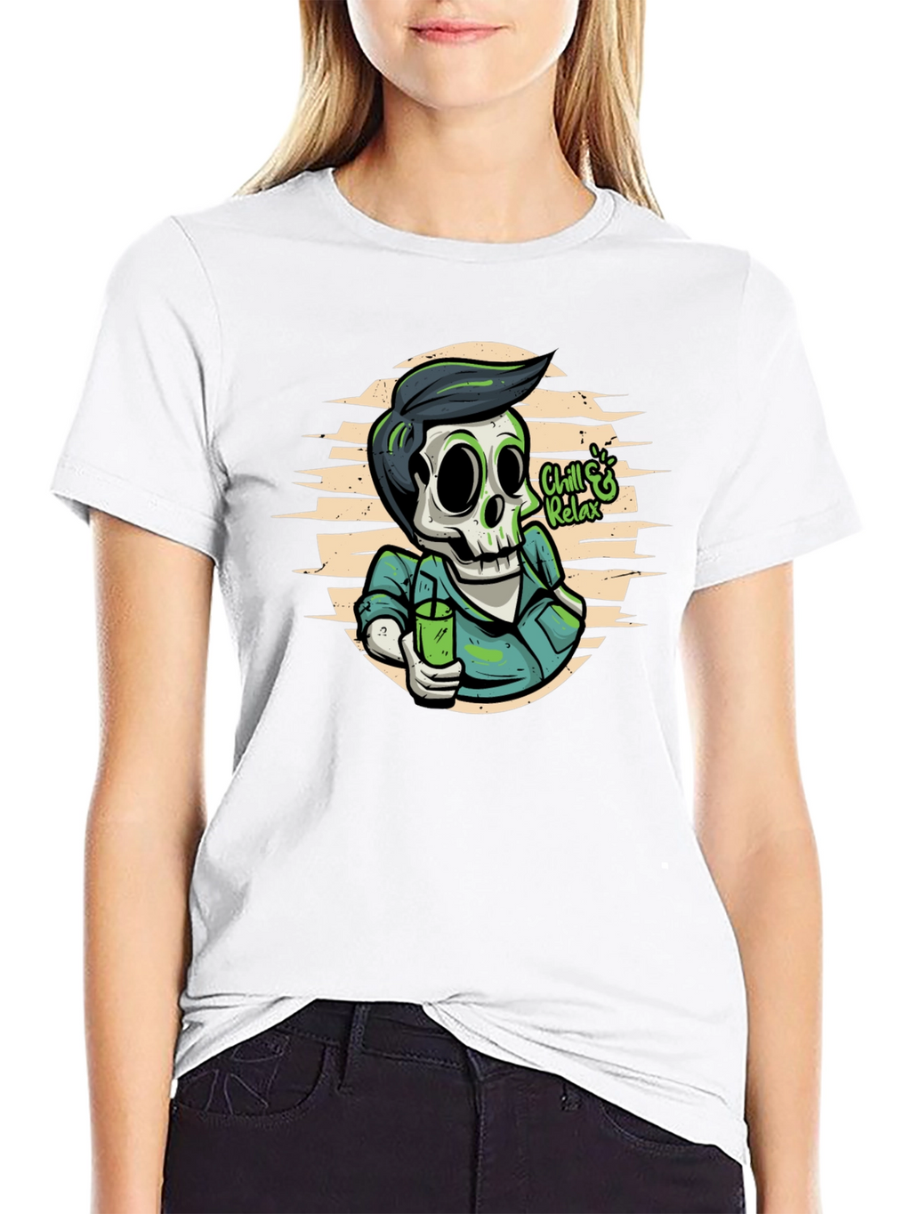 Chill & Relax Skeleton Graphic Tee - Black