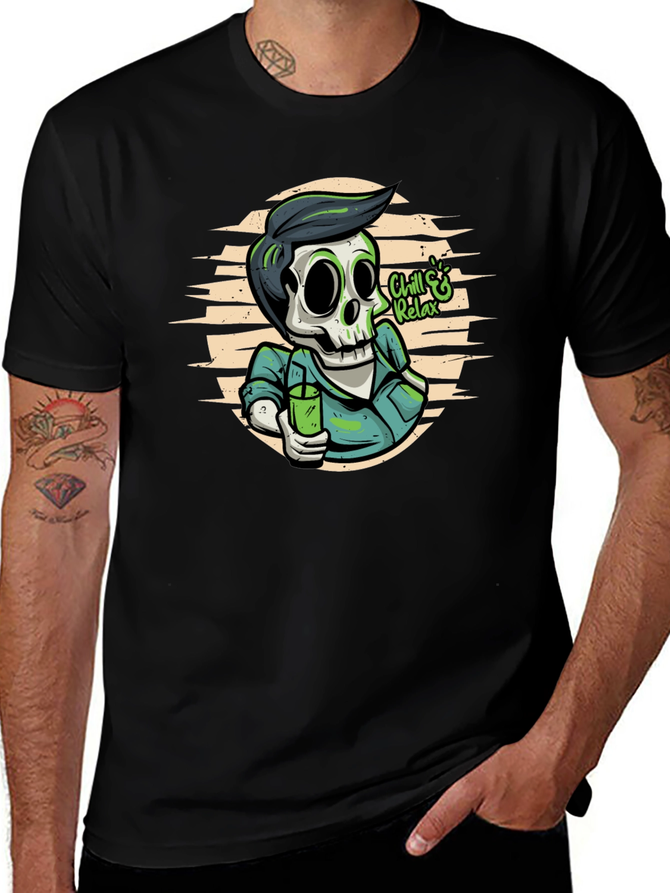 Chill & Relax Skeleton Graphic Tee - Black