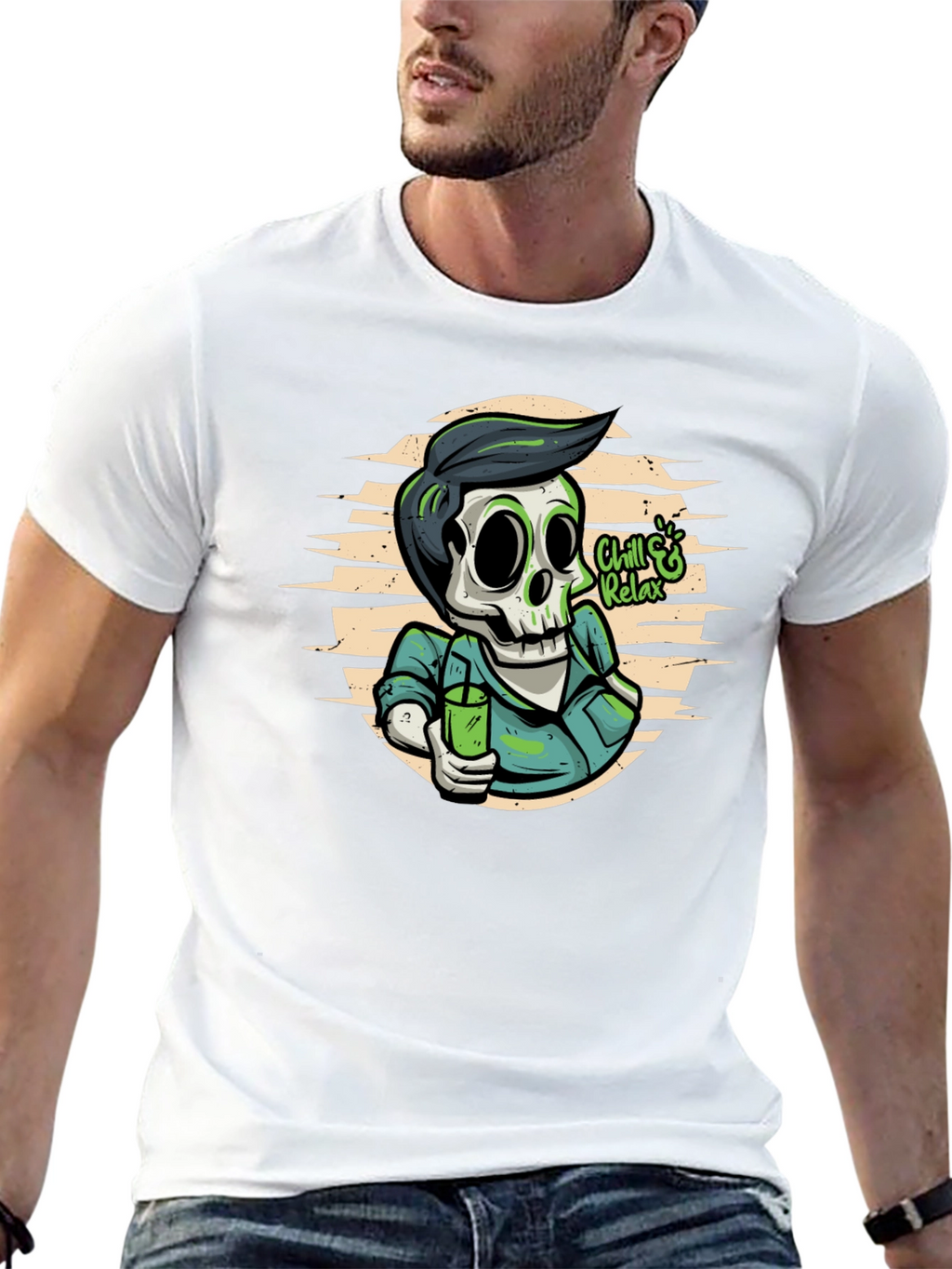 Chill & Relax Skeleton Graphic Tee - Black