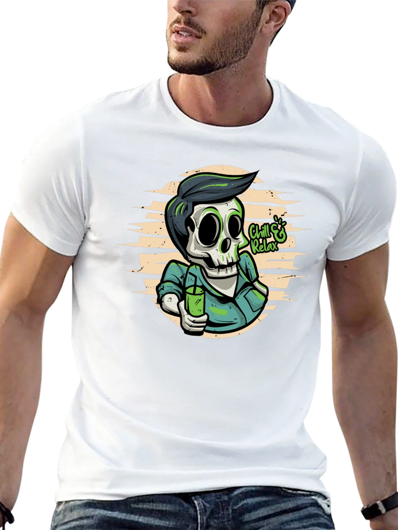 Chill & Relax Skeleton Graphic Tee - Black