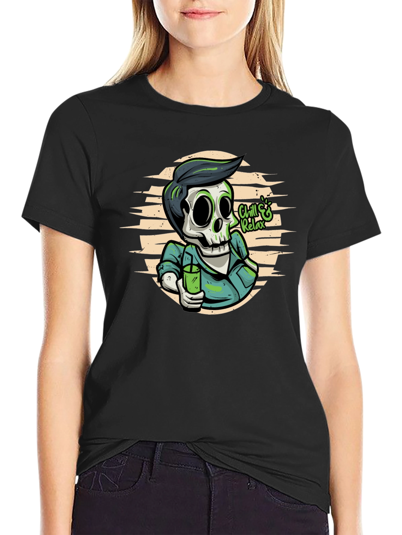 Chill & Relax Skeleton Graphic Tee - Black