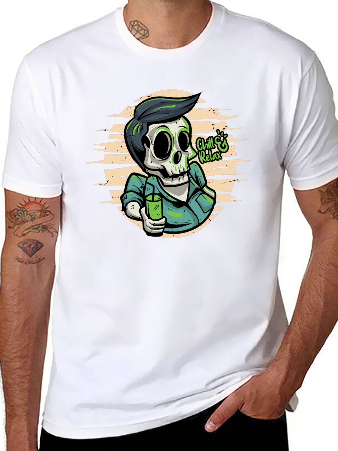 Chill & Relax Skeleton Graphic Tee - Black
