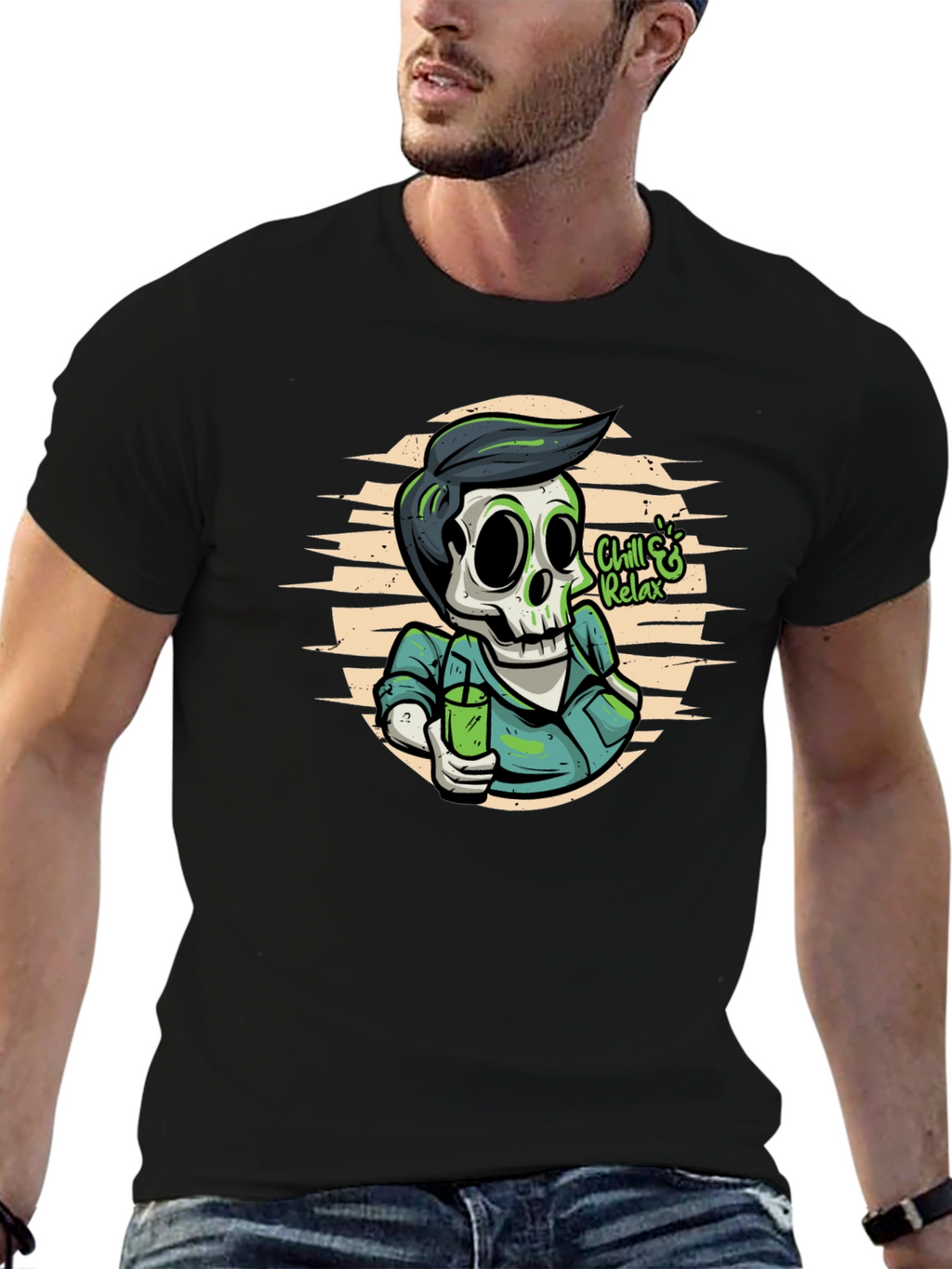 Chill & Relax Skeleton Graphic Tee - Black