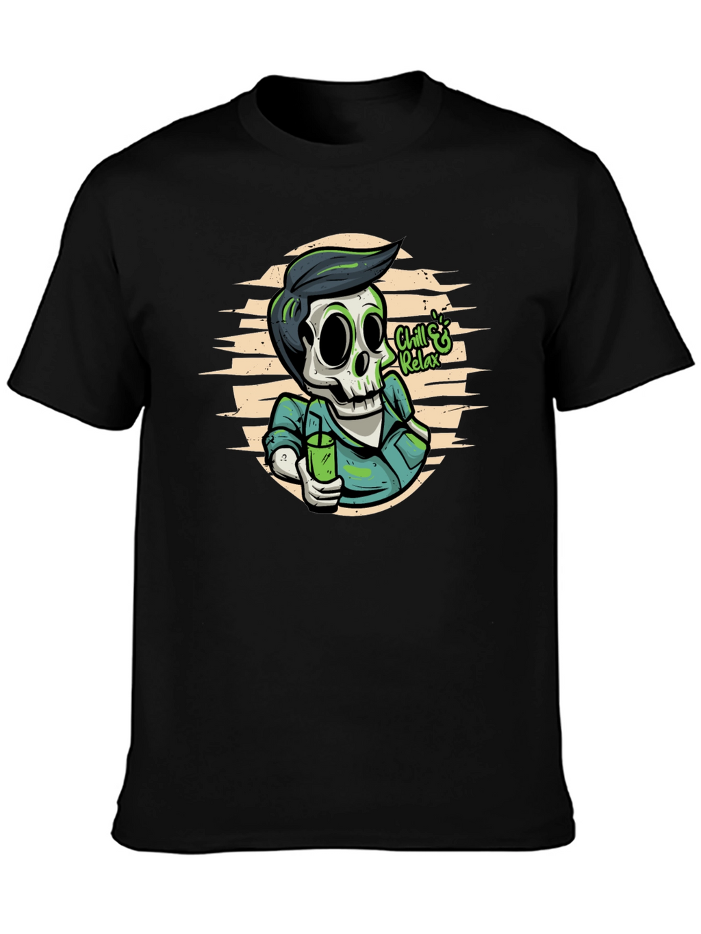 Chill & Relax Skeleton Graphic Tee - Black