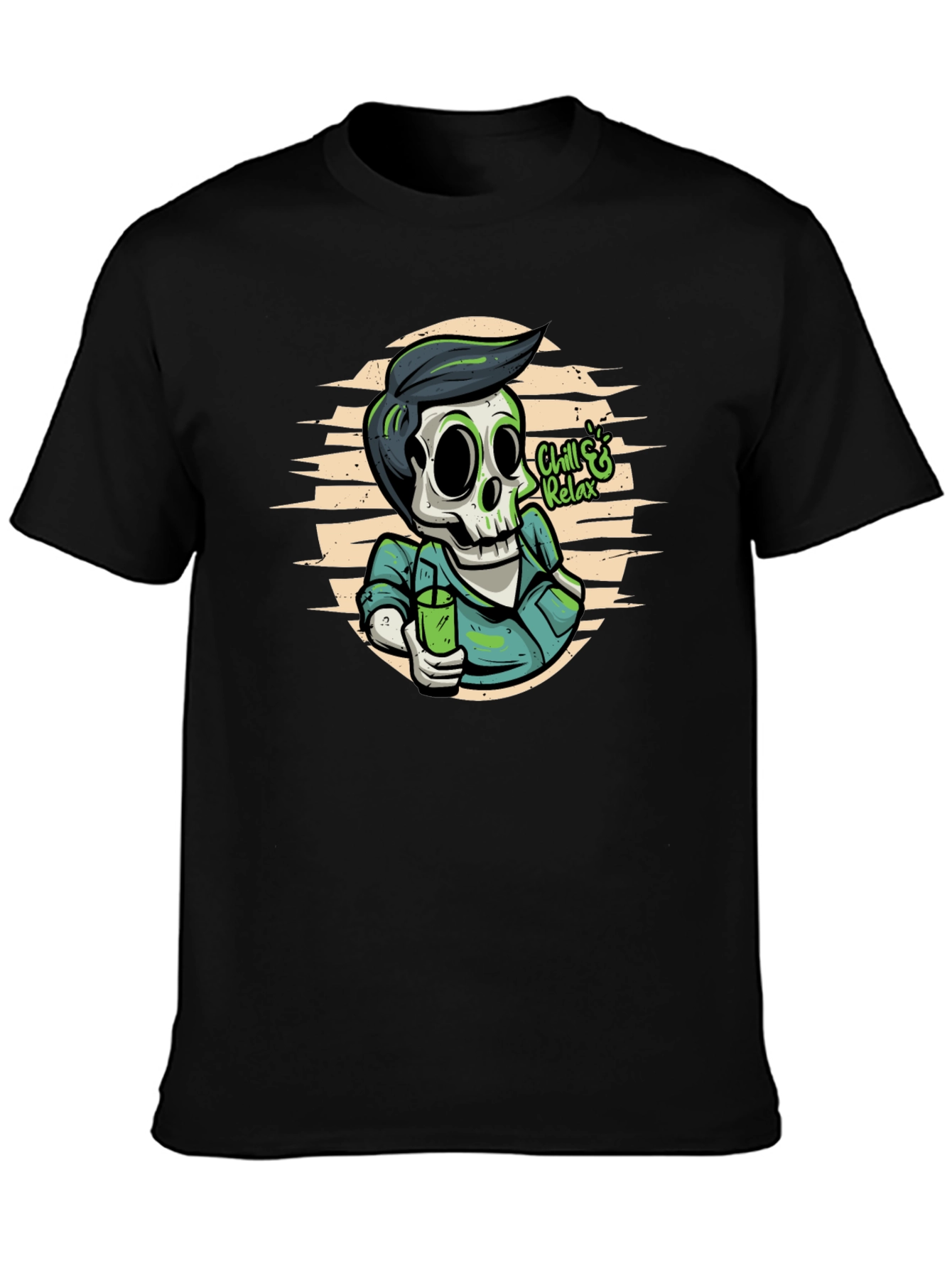 Chill & Relax Skeleton Graphic Tee - Black