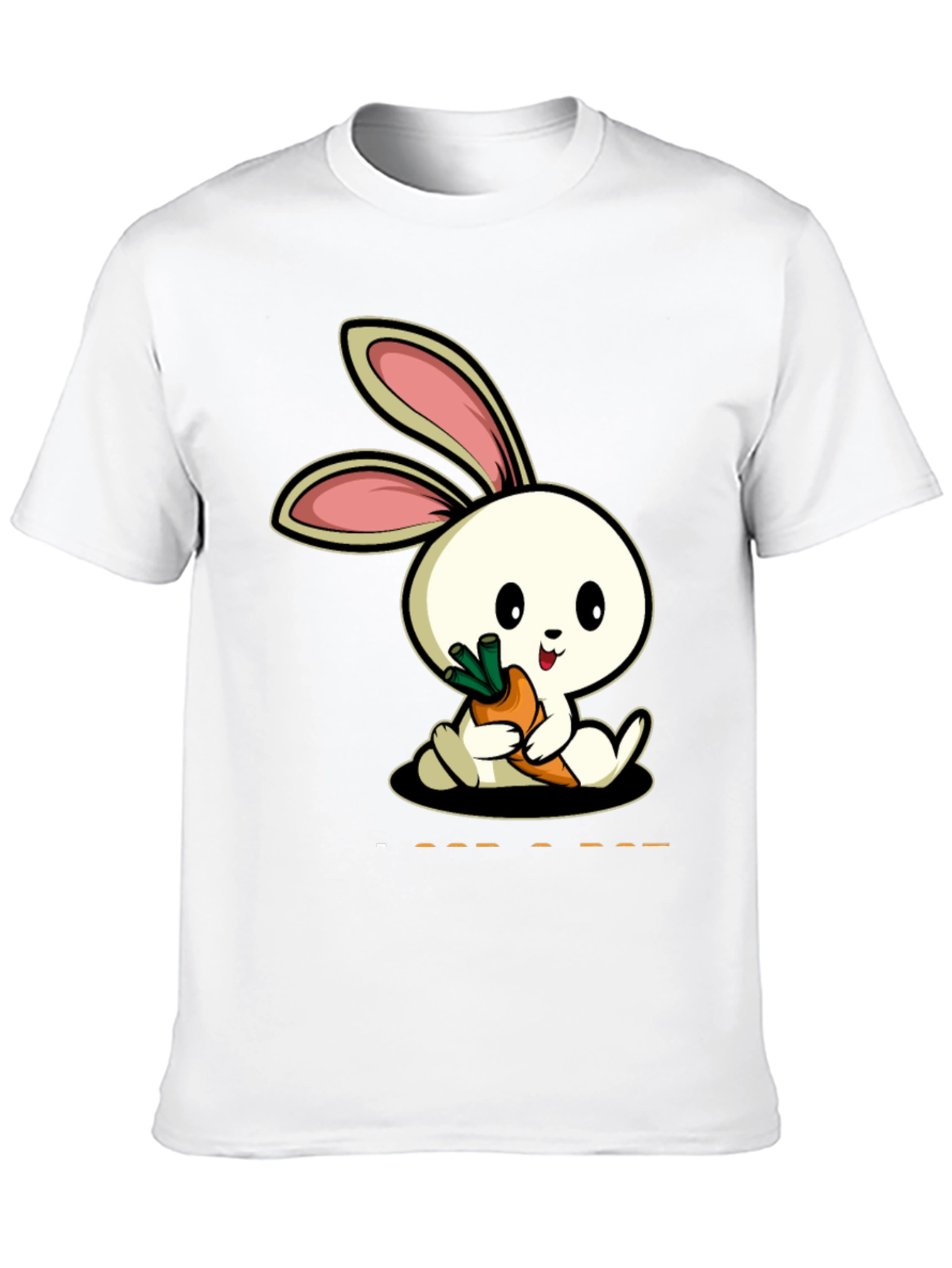 Cute Rabbit Carrot Graphic Black T-Shirt