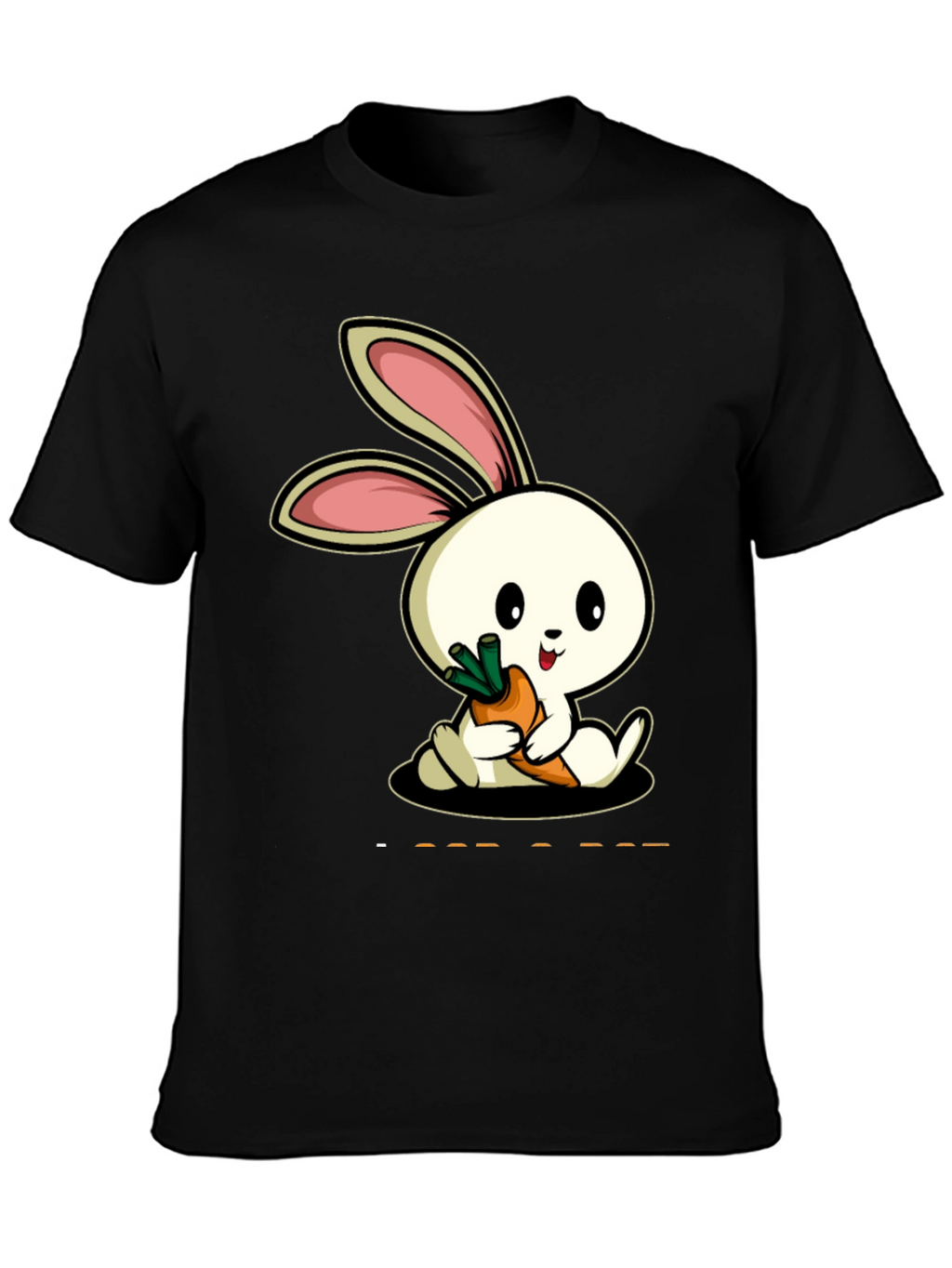 Cute Rabbit Carrot Graphic Black T-Shirt