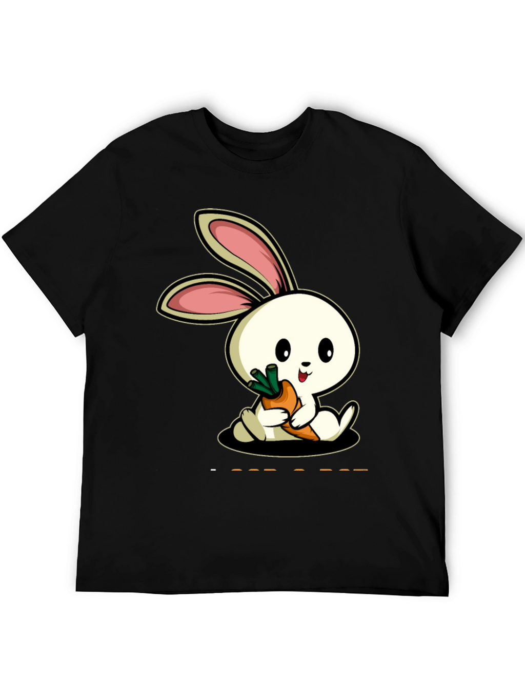 Cute Rabbit Carrot Graphic Black T-Shirt