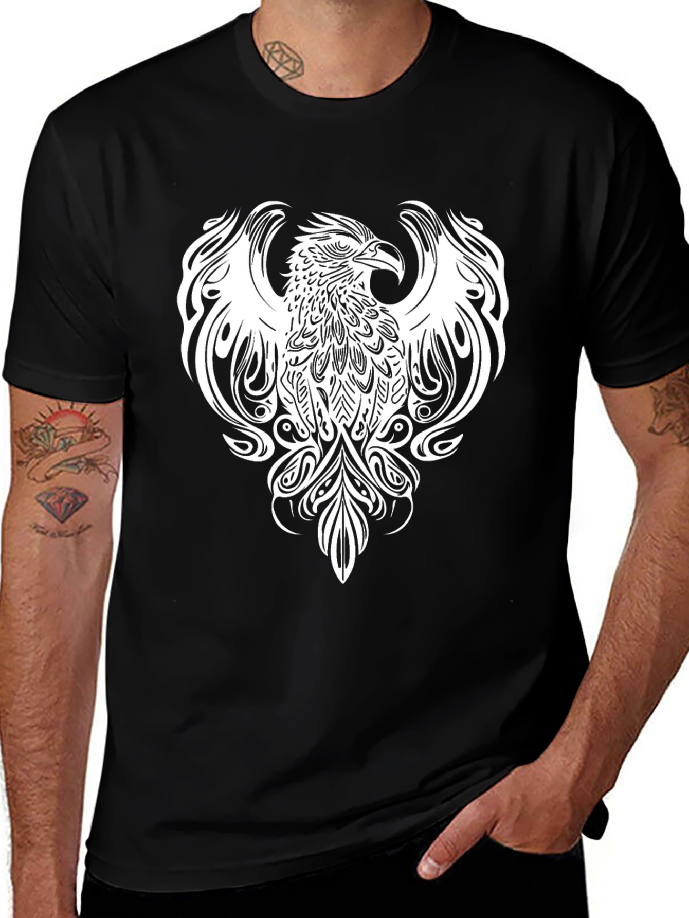 Phoenix Graphic Tee - Stylish Black Cotton Blend Shirt