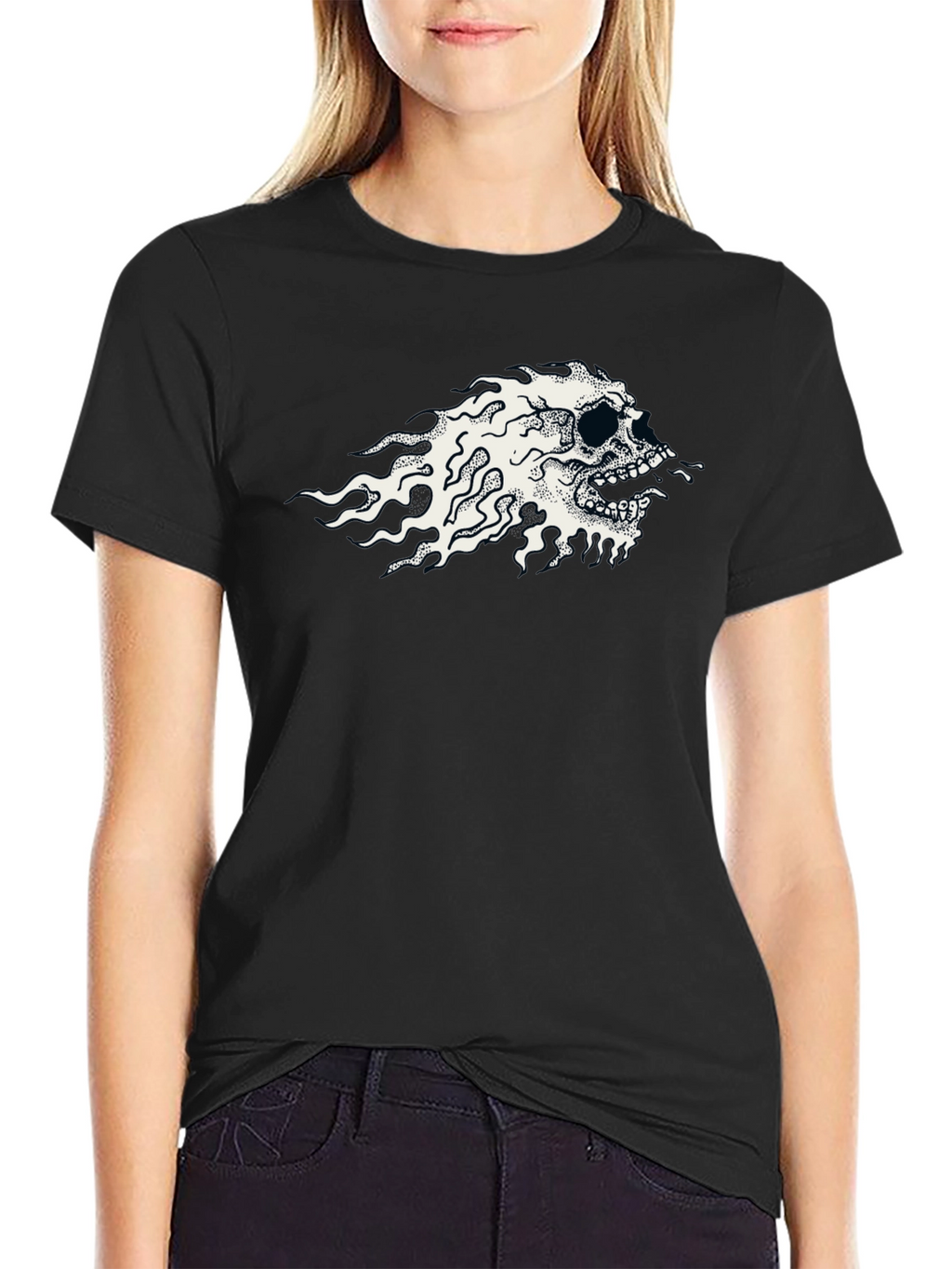Flaming Skull Graphic Black T-Shirt