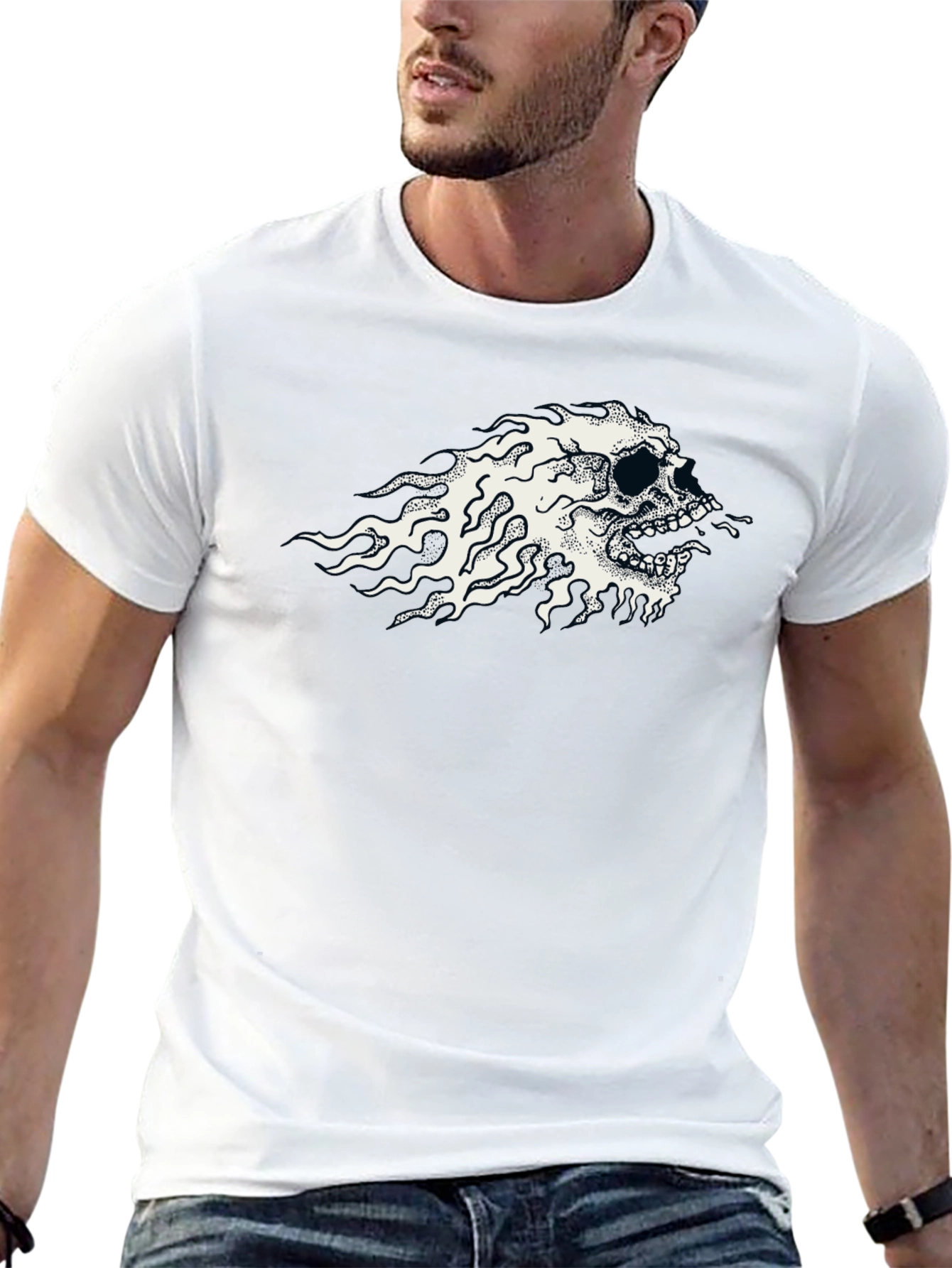Flaming Skull Graphic Black T-Shirt