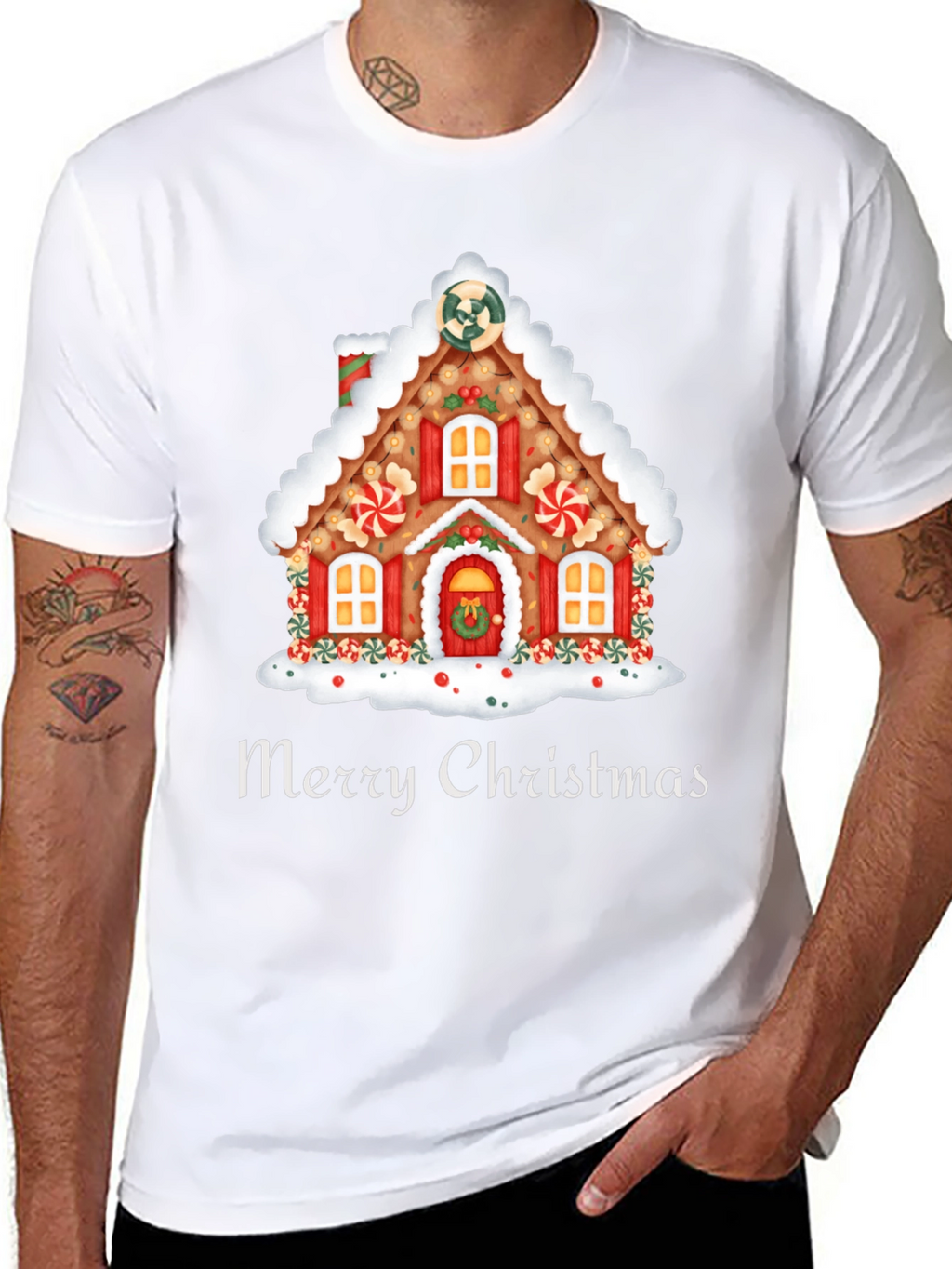 Festive Merry Christmas Gingerbread House T-Shirt