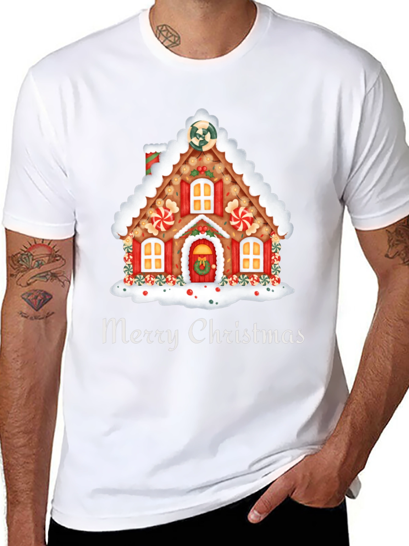 Festive Merry Christmas Gingerbread House T-Shirt