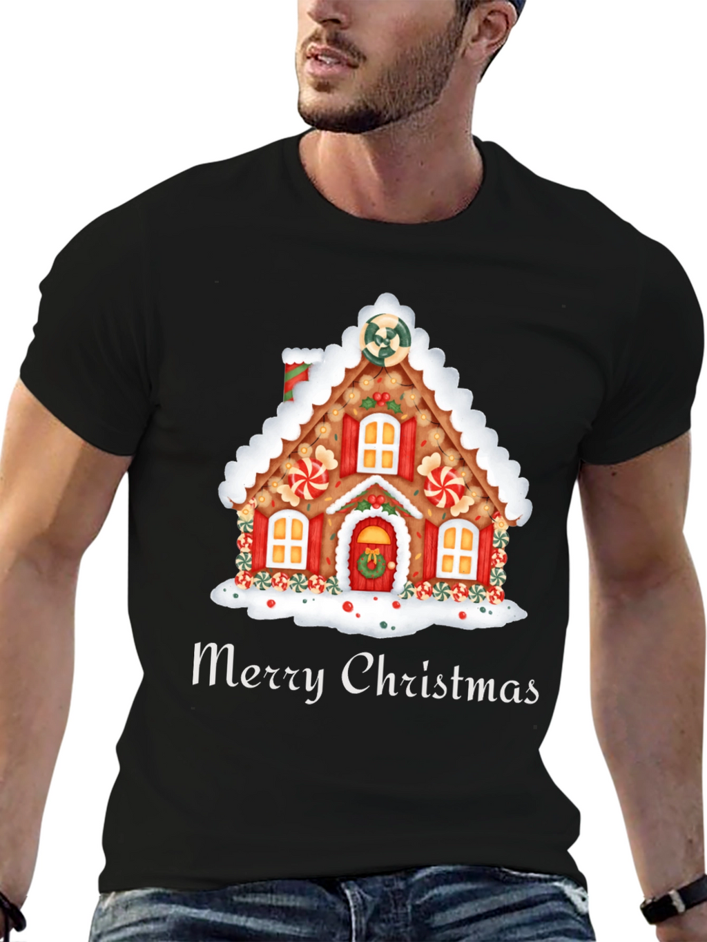 Festive Merry Christmas Gingerbread House T-Shirt