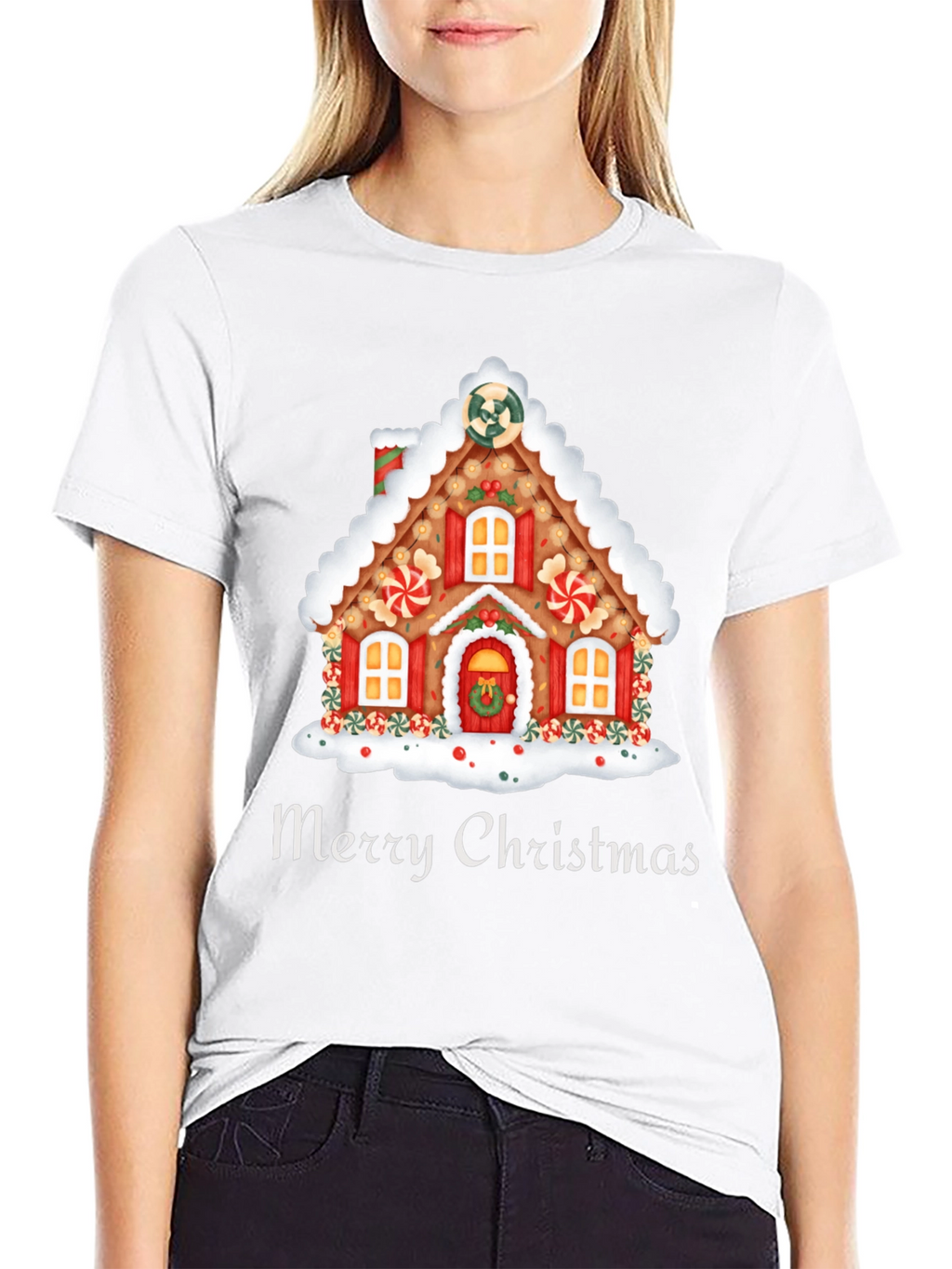 Festive Merry Christmas Gingerbread House T-Shirt