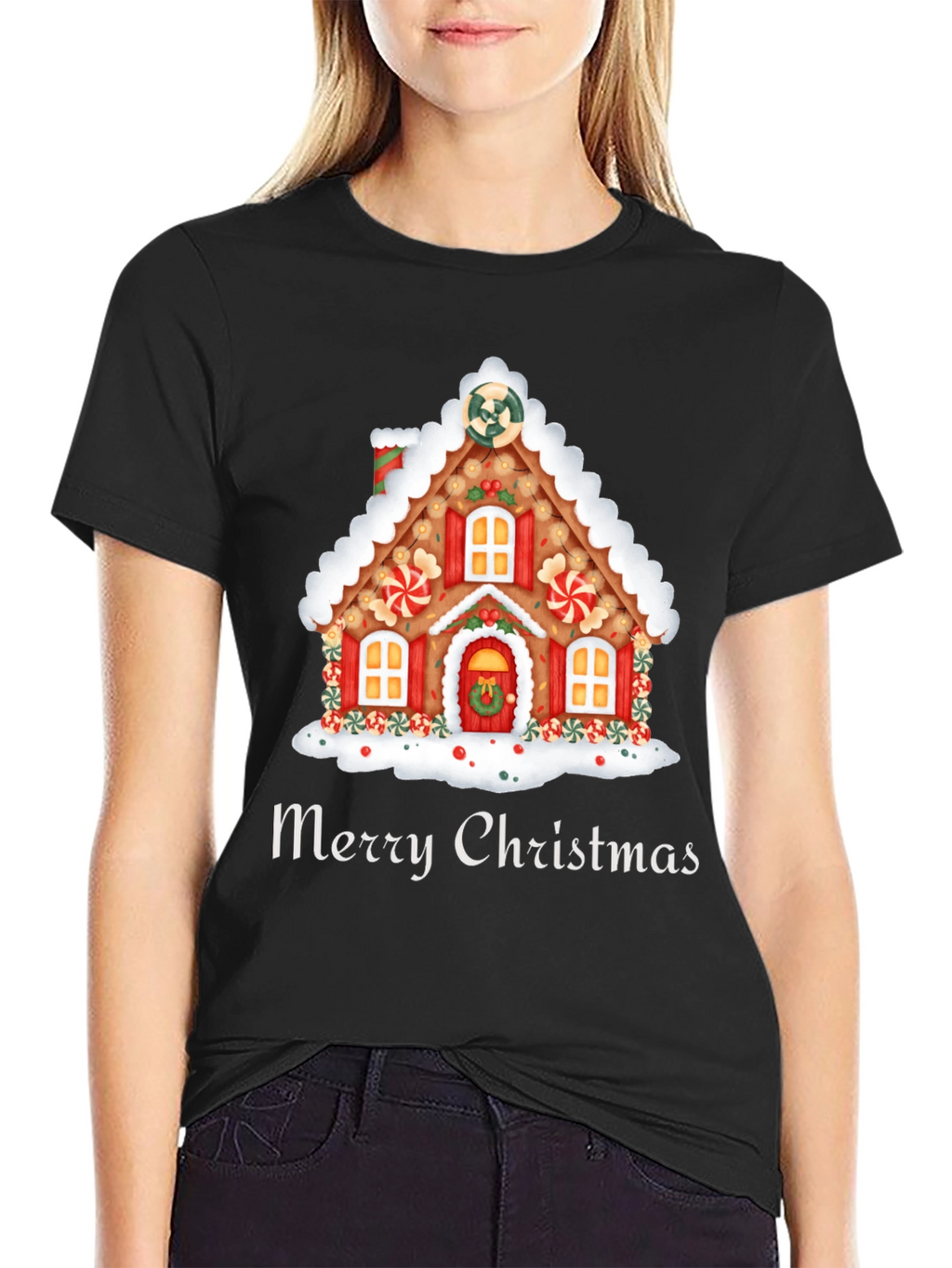 Festive Merry Christmas Gingerbread House T-Shirt